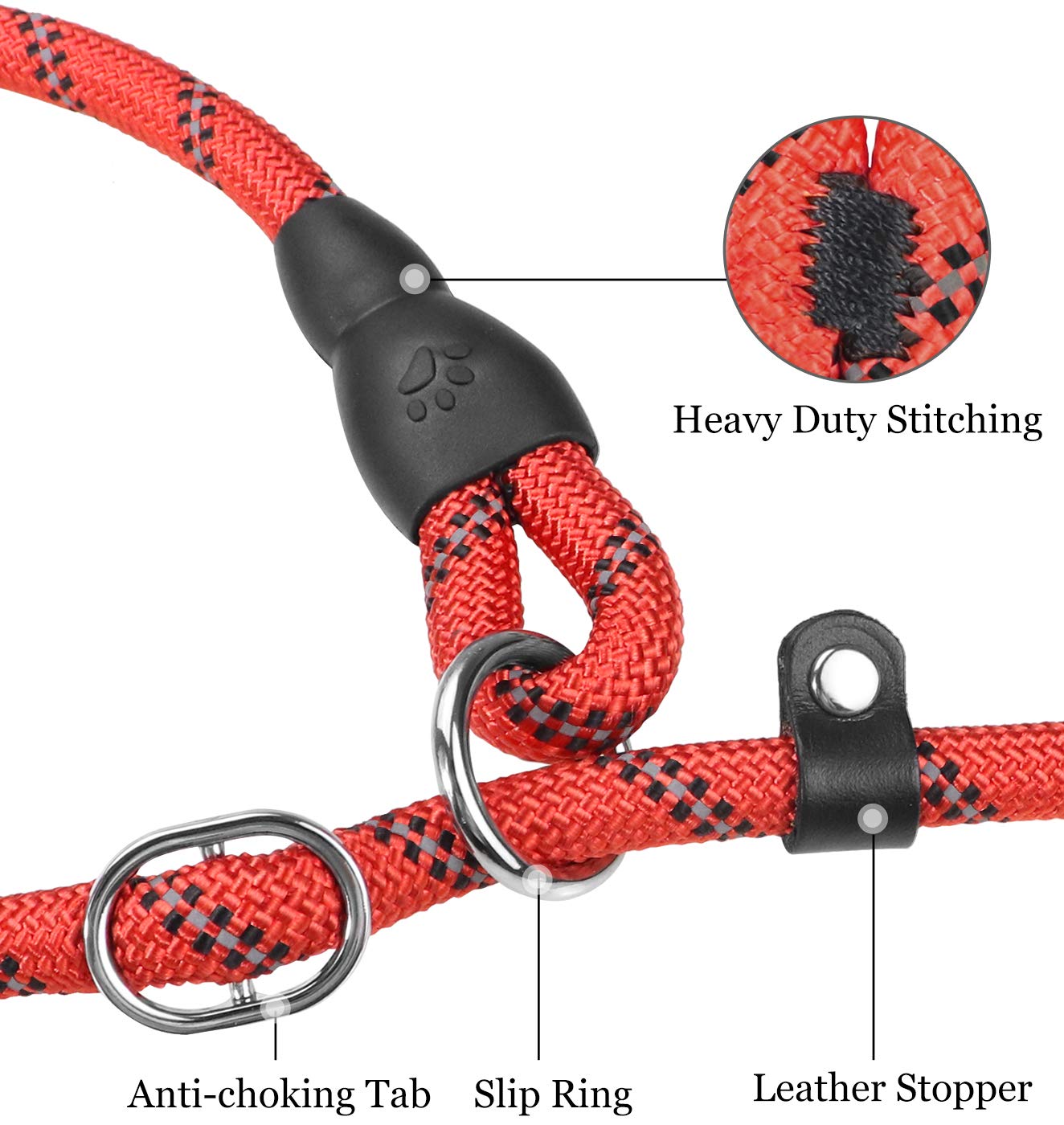 Tagme Slip Leads For Dogs, 6 Ft Heavy Duty Dog Leash With Padded Handle, Strong Rope No Pull Pet Training Leash For Small Dogs,R