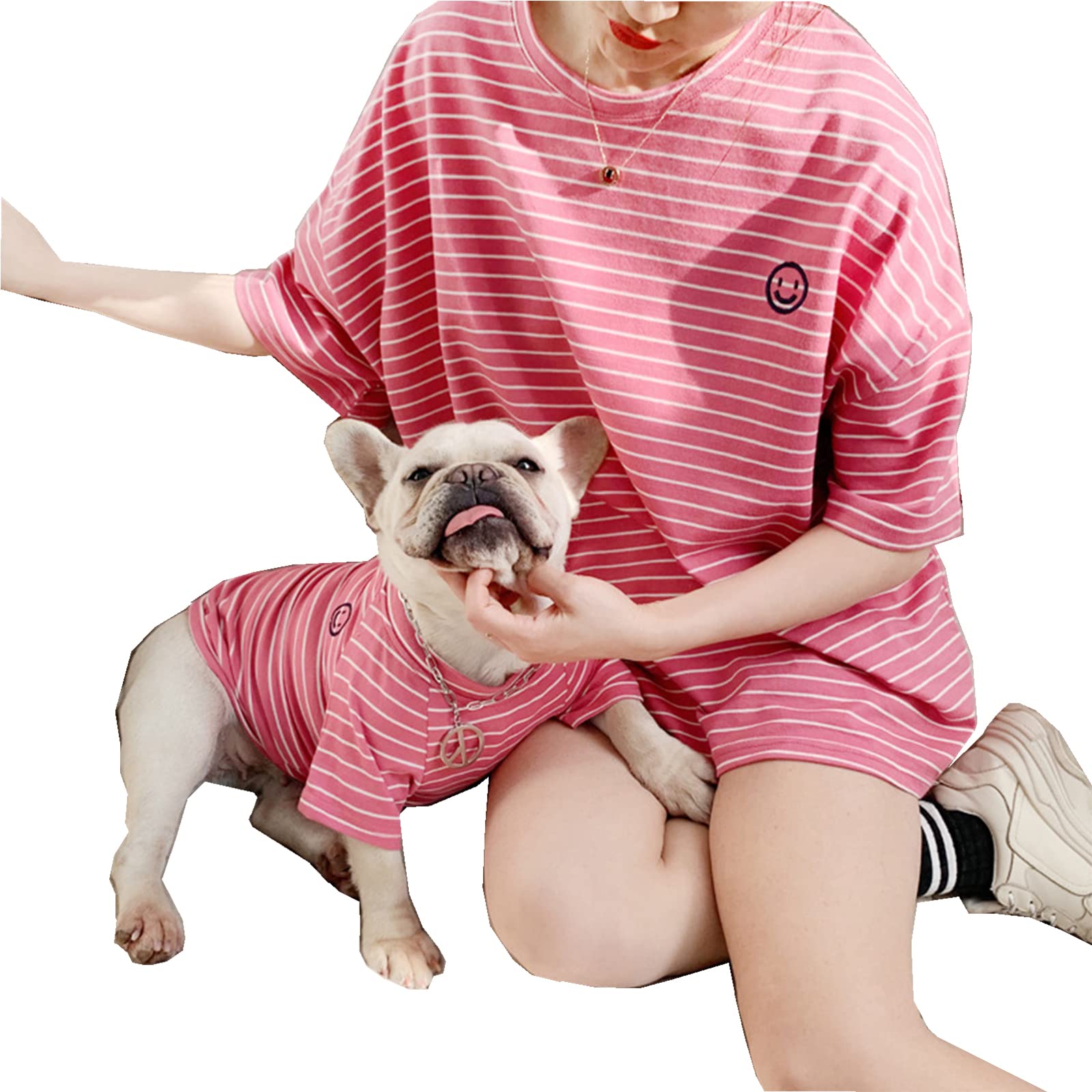 Matching Dog And Owner Clothes,Striped Dog Shirts For Small Medium Large Dogs Cats,Mama And Pet Shirts Are Sold Separately(Pink,