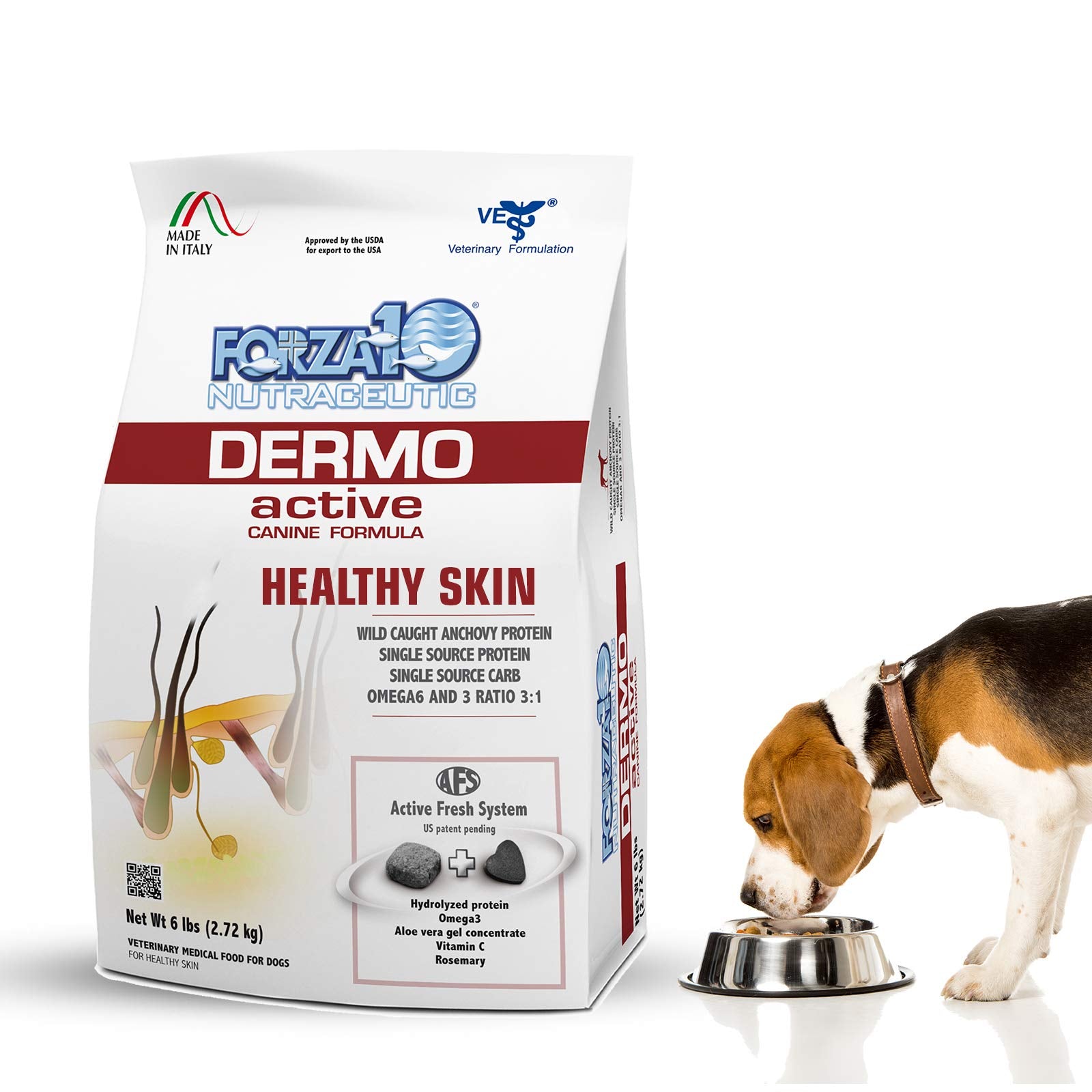 Forza10 Dermo Allergy Dog Food, Dog Food for Allergies and Itching, Dry Dog Food for Skin Allergies, Fish Flavor Sensitive Stoma