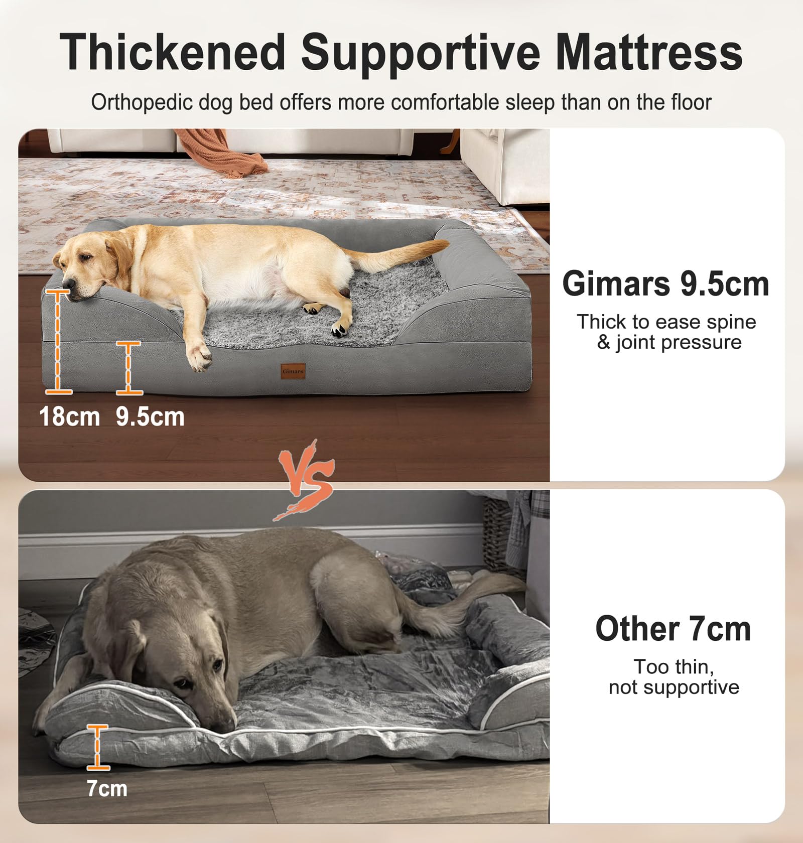 Gimars 3.7In Thickened Orthopedic Dog Bed For Large Dogs, Supportive Washable Xl Dog Sofa Bed With Bolster & 28D Egg-Crate Mattr