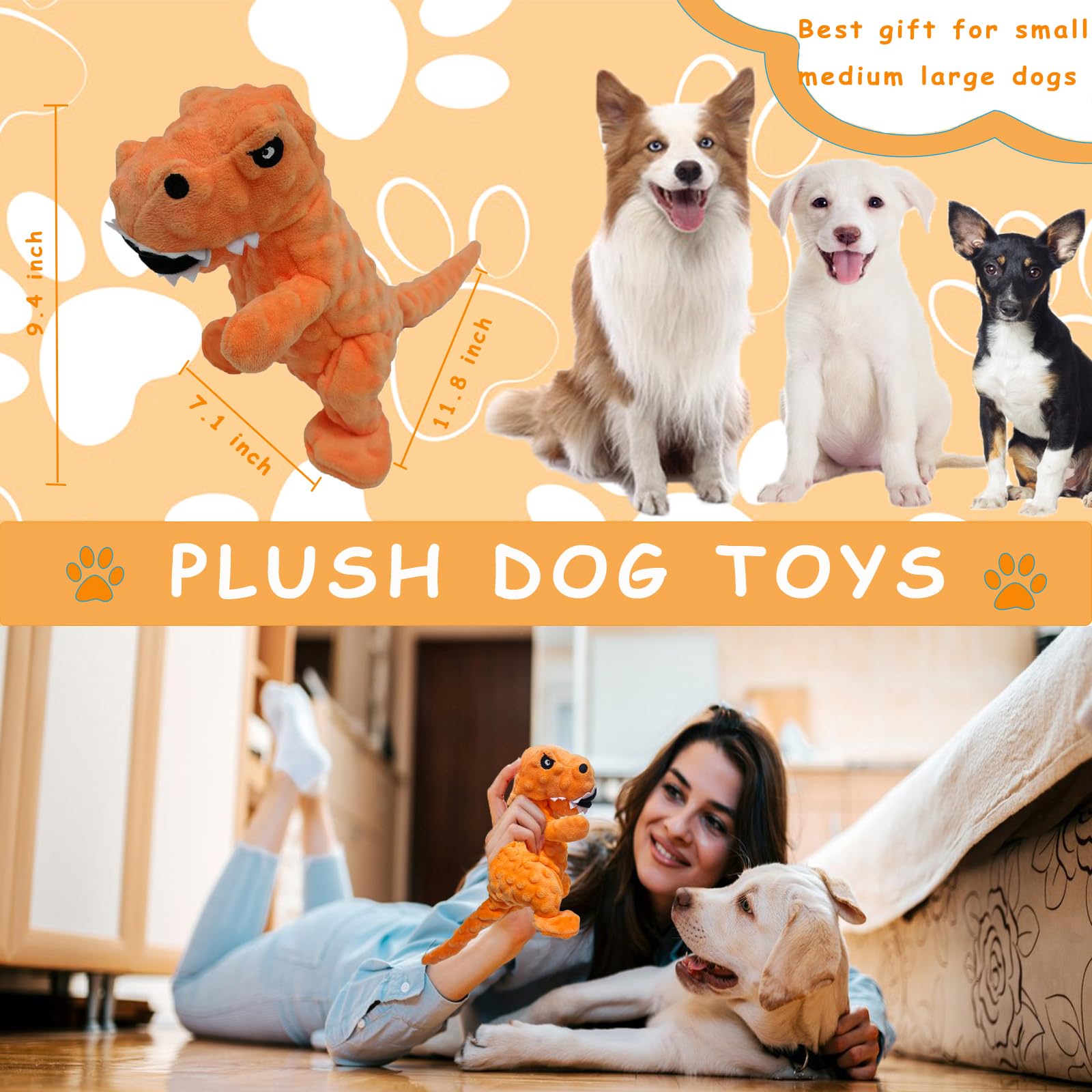 Lwbmg Squeaky Dog Toys Stuffed Dog Toys Cute Dinosaur Plush Dog Toy With Crinkle Paper Durable Dog Chew Toys For Small Medium An