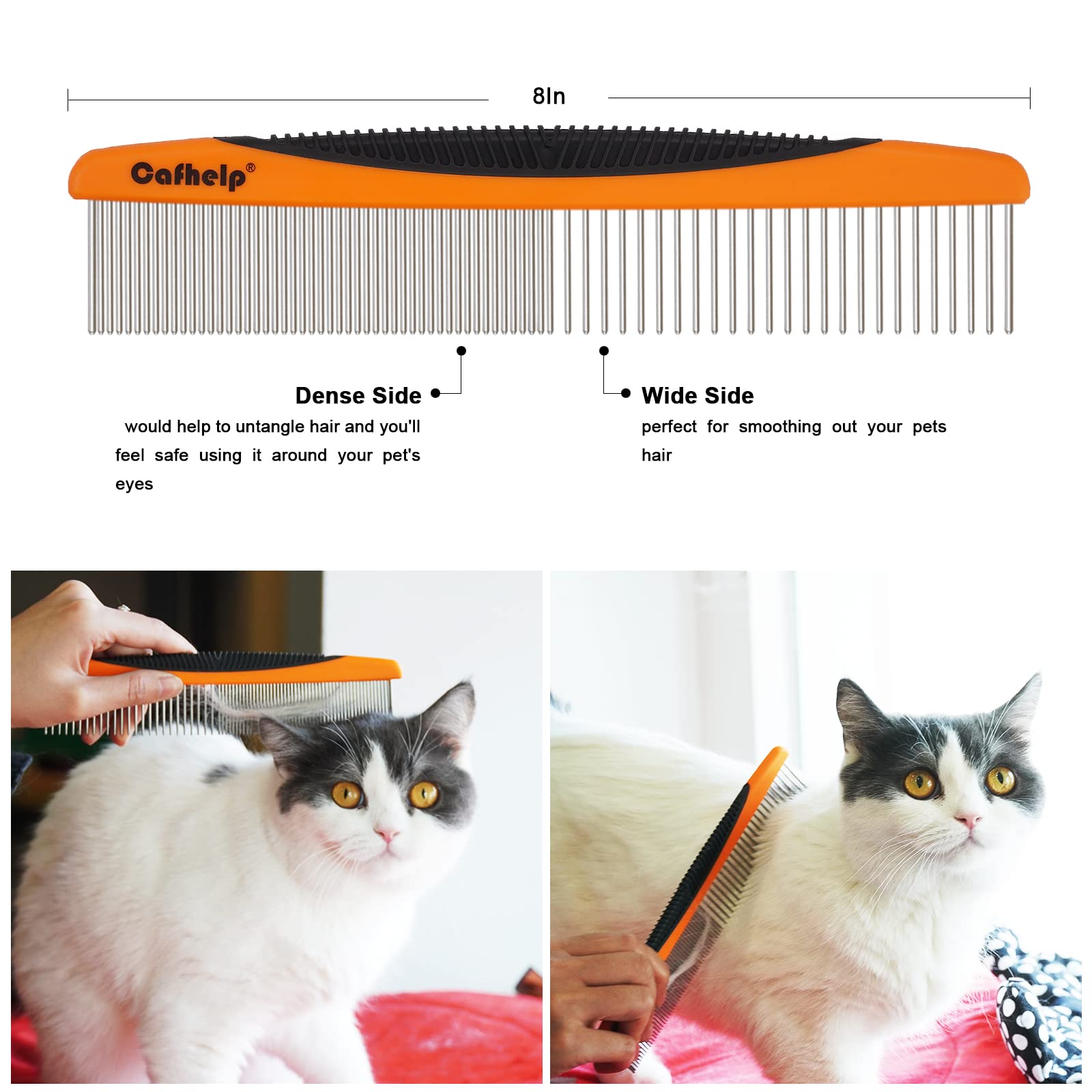 Cafhelp Metal Dog Comb, Cat Comb With Rounded And Smooth Ends Stainless Steel Teeth And Non-Slip Grip Handle, Professional Dog G