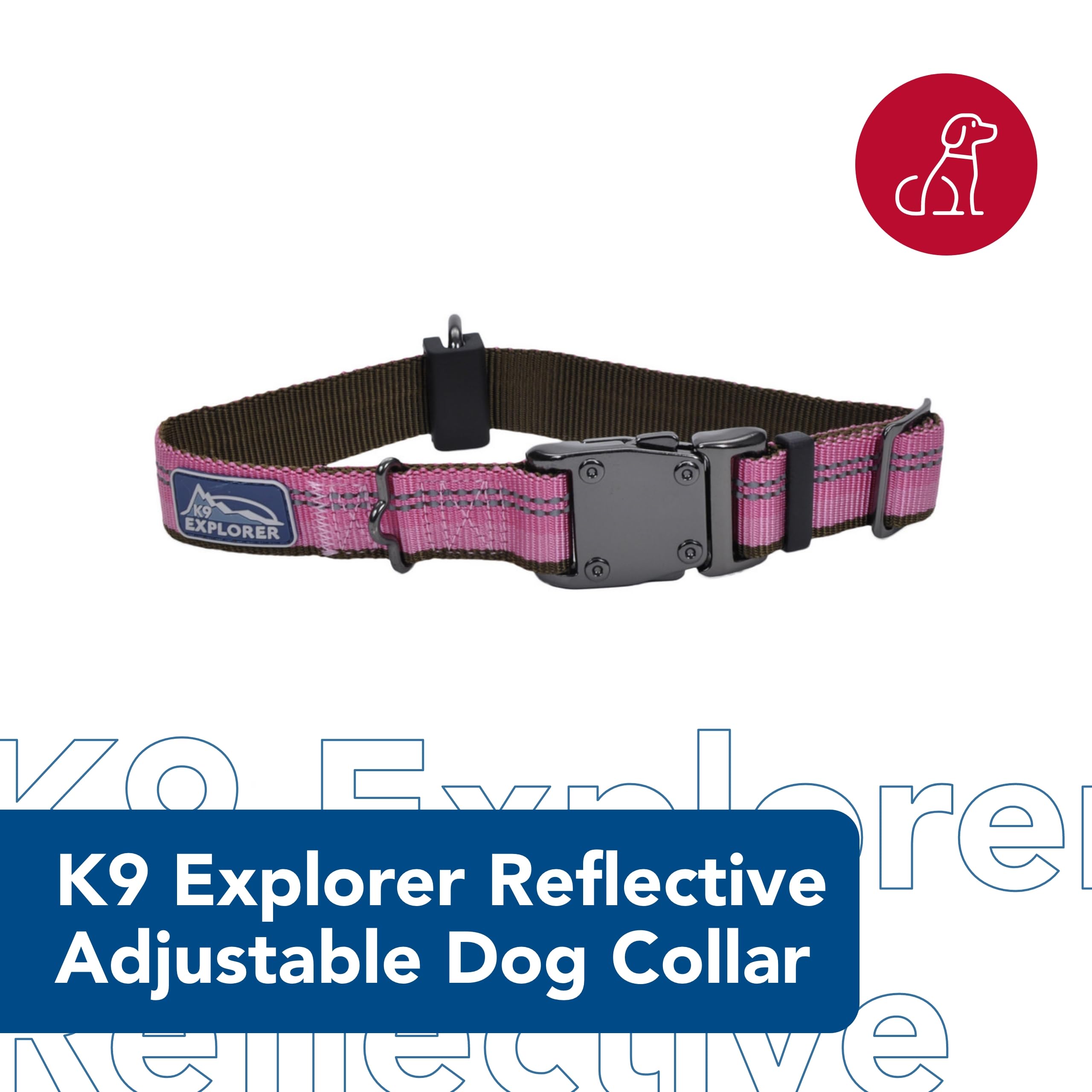 Coastal Pet K9 Explorer Reflective Adjustable Dog Collar - Comfortable Collar For The Outdoors - Durable, Lightweight Accessory With Side-Release Buckle - Berry, 1' X 12-18'