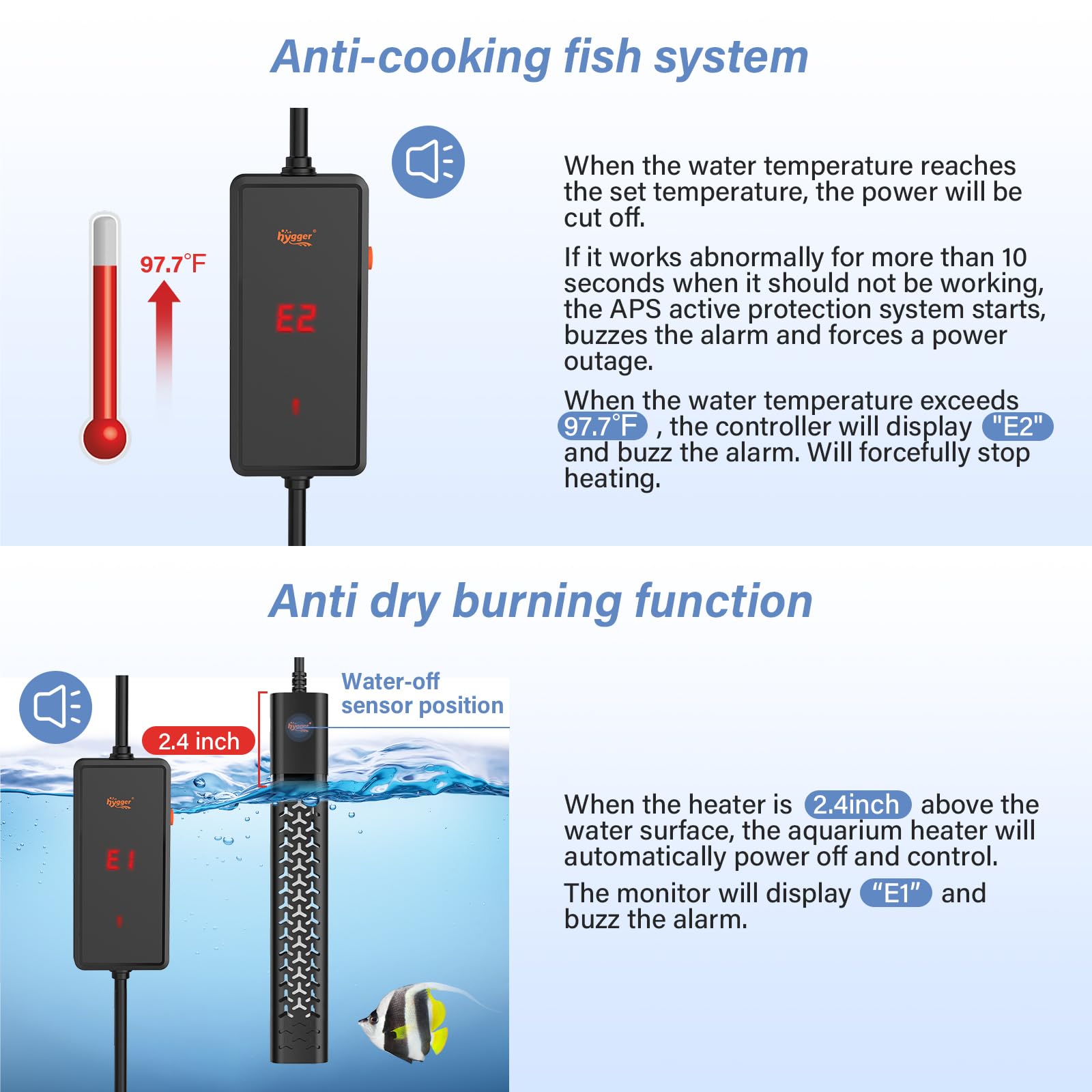 hygger 500w Aquarium Heater, Submersible Fish Tank Heater with Digital LED Controller and Intelligent Leaving Water Automaticall