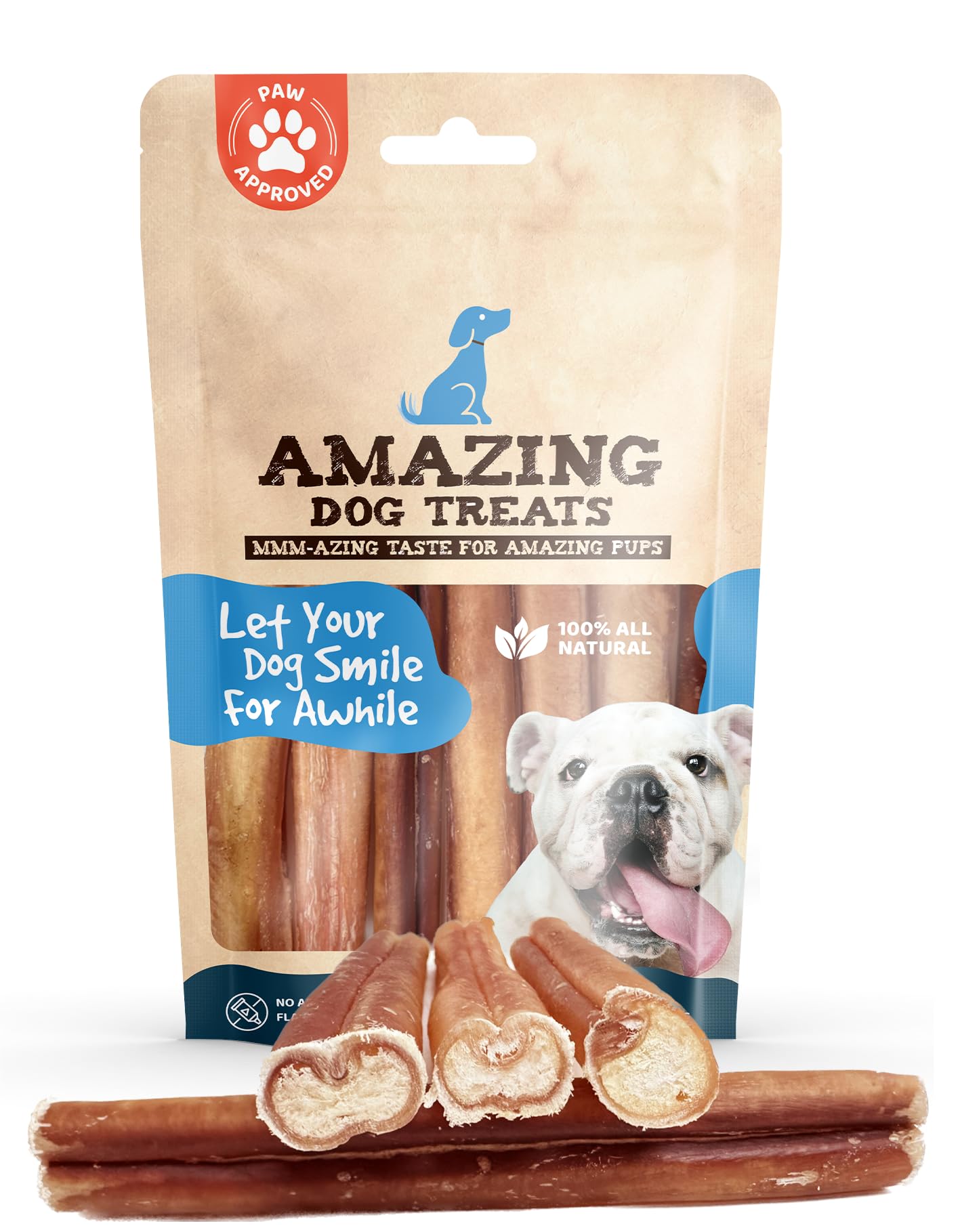 Amazing Dog Treats Bully Sticks 6 Inch - Extra Thick, Long Lasting - 25 Pcs/Pck