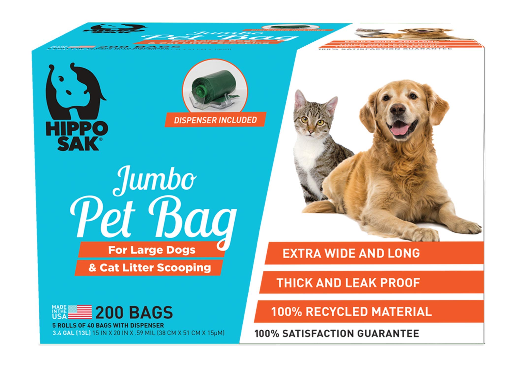 Hippo Sak?Extra Large Pet Poop Bags, Made With Recycled Ocean Plastic, 480 Count