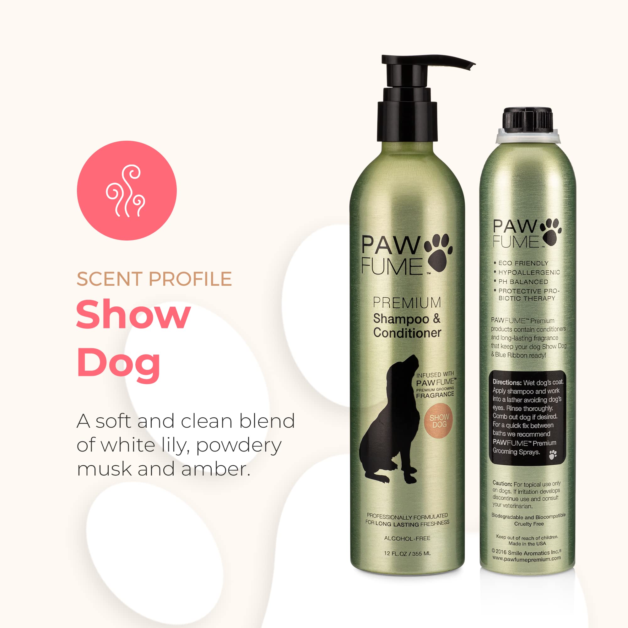 Pawfume Dog Shampoo And Conditioner - Hypoallergenic Dog Shampoo For Smelly Dogs - Best Dog Shampoos & Conditioners - Probiotic Pet Shampoo For Dogs - Best Dog Shampoo For Puppies (Show Dog)