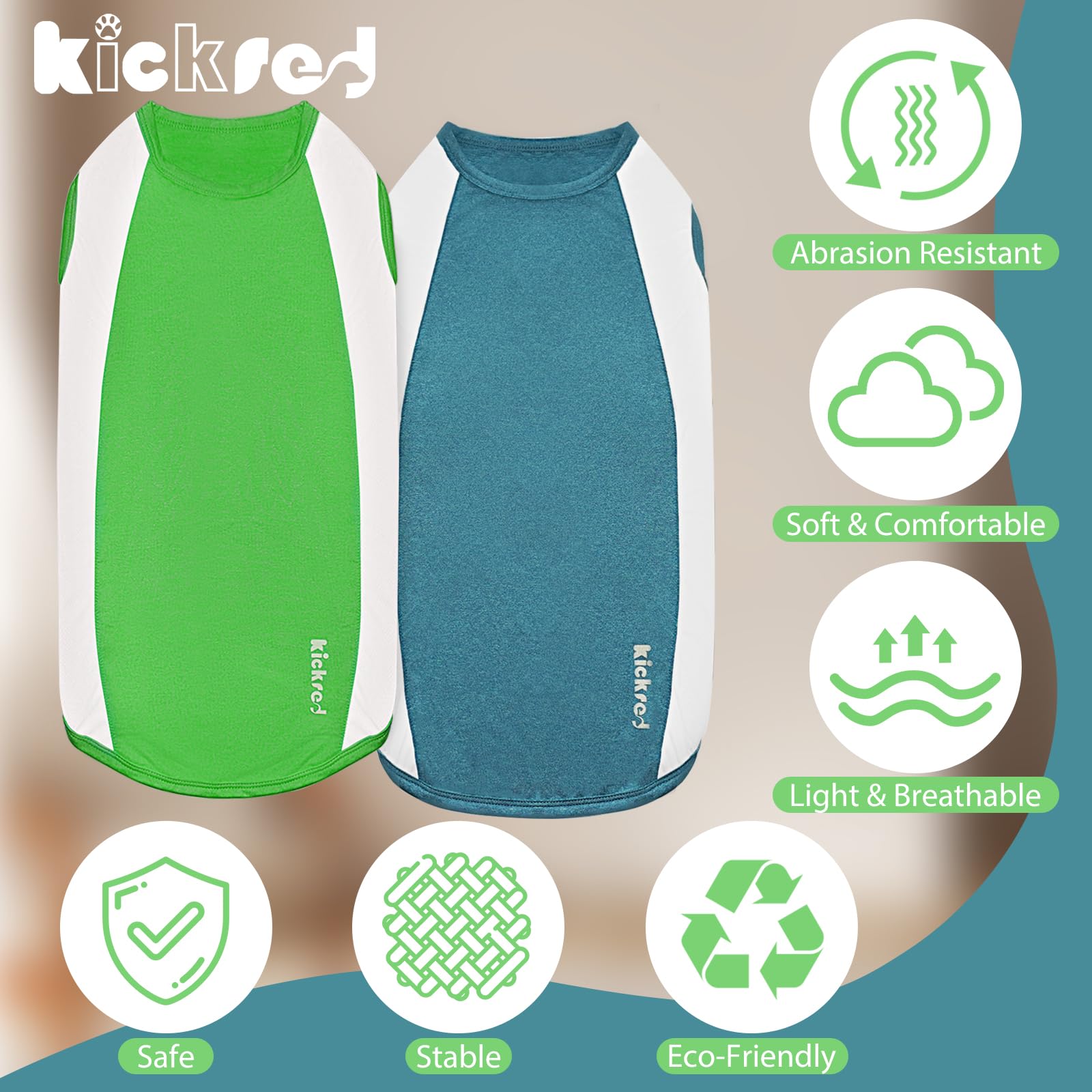 Kickred 2 Pack Dog Shirts, Breathable Dog Clothes, Summer Sun Protection Pet Sleeveless Vest, Stretchy Tank Top T-Shirts For Lar