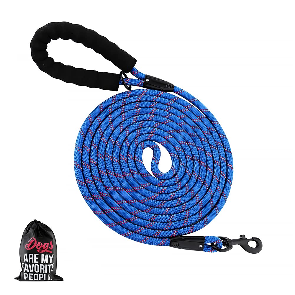 Plutus Pet Long Rope Dog Leash, With Comfortable Padded Handle, Reflective Nylon Heavy Duty Rope Leash, 15Ft 20Ft 30Ft 50Ft 66Ft Dog Training Leash For Small Medium Large Dogs (66Ft, Navy Blue)