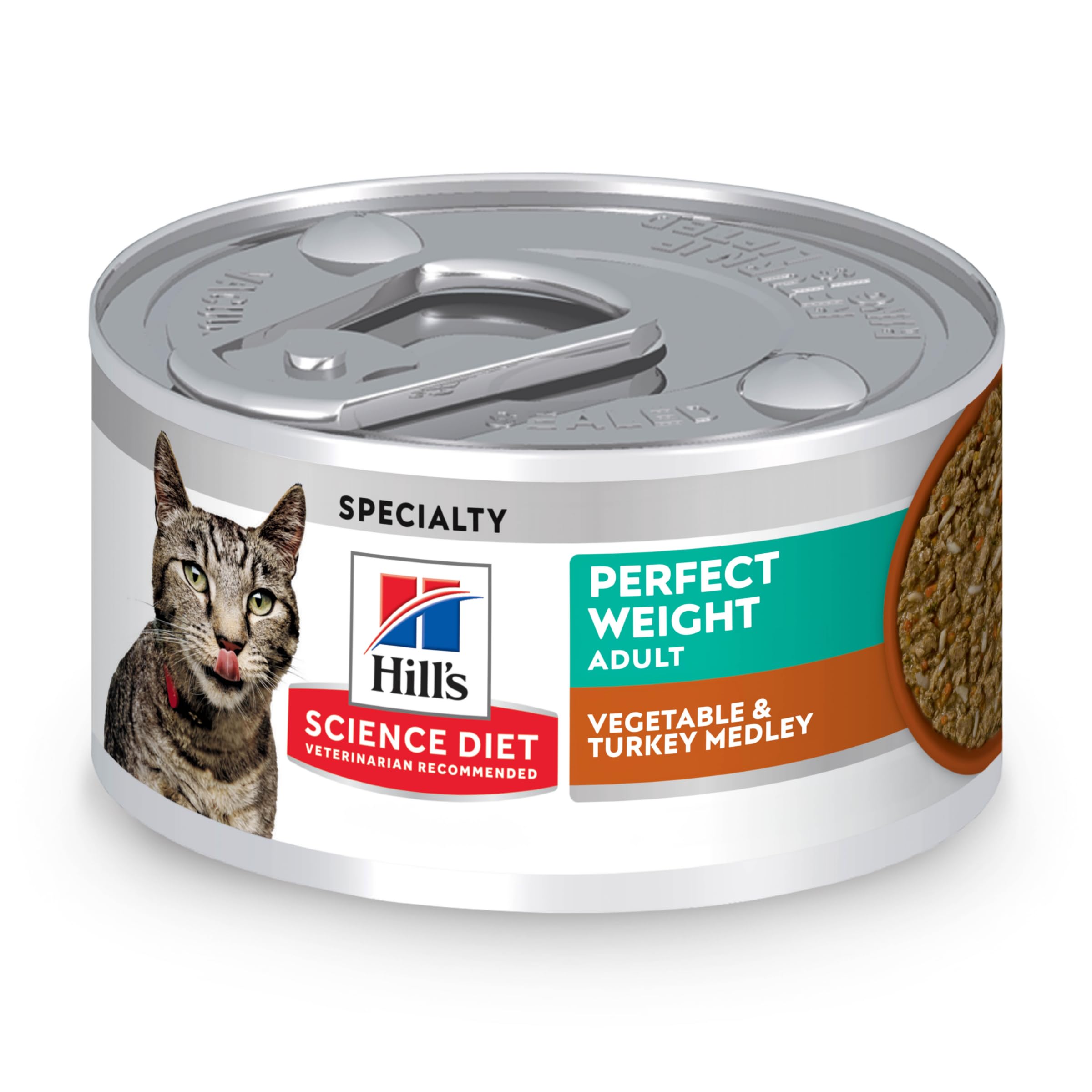 Hills Science Diet Perfect Weight, Adult 1-6, Weight Management Support, Wet Cat Food, Turkey & Vegetables Stew, 2.9 oz Can, Ca