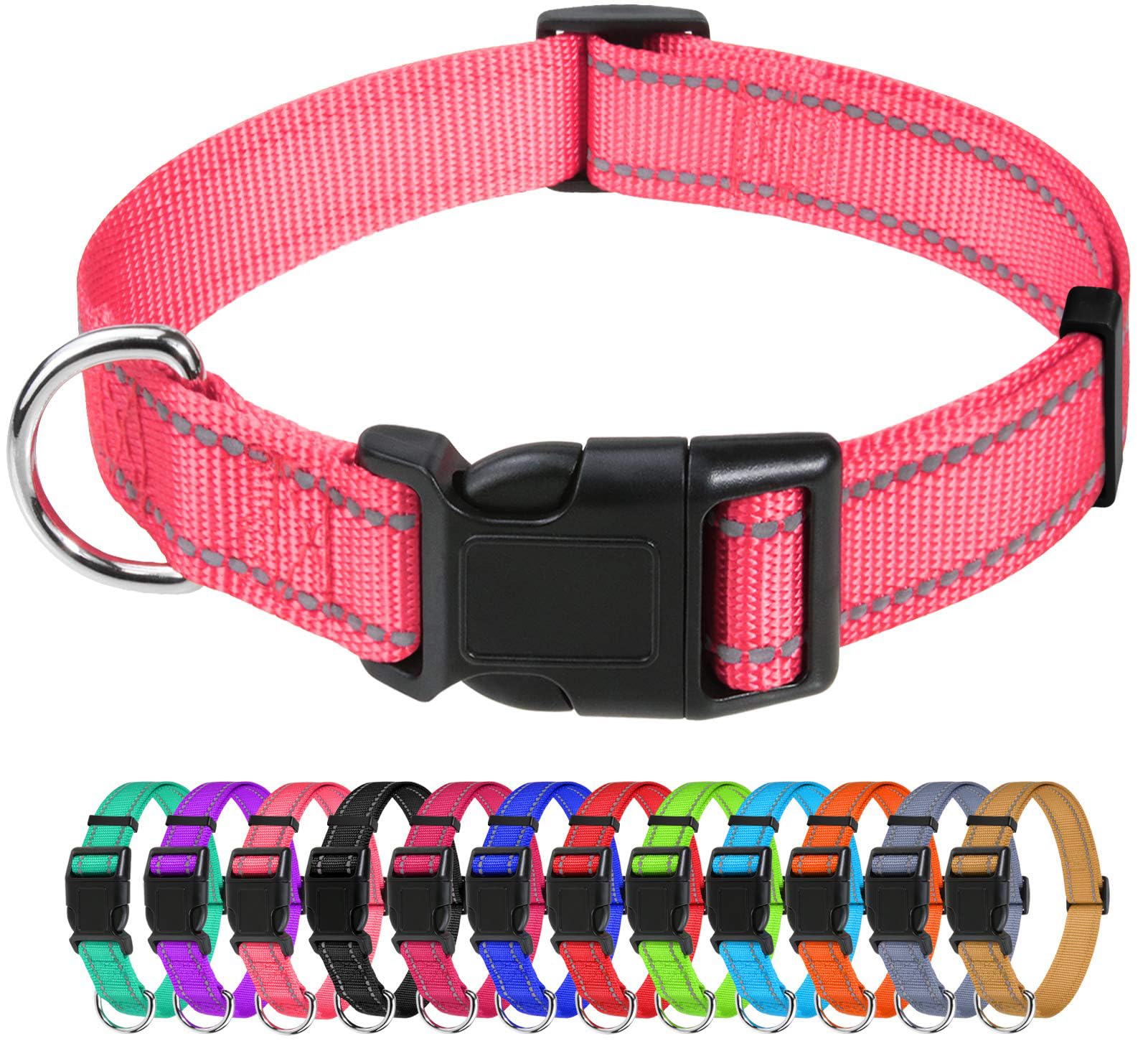 Tagme Reflective Nylon Dog Collars, Adjustable Classic Dog Collar With Quick Release Buckle For Extra Large Dogs, Baby Pink, 1¼' Width