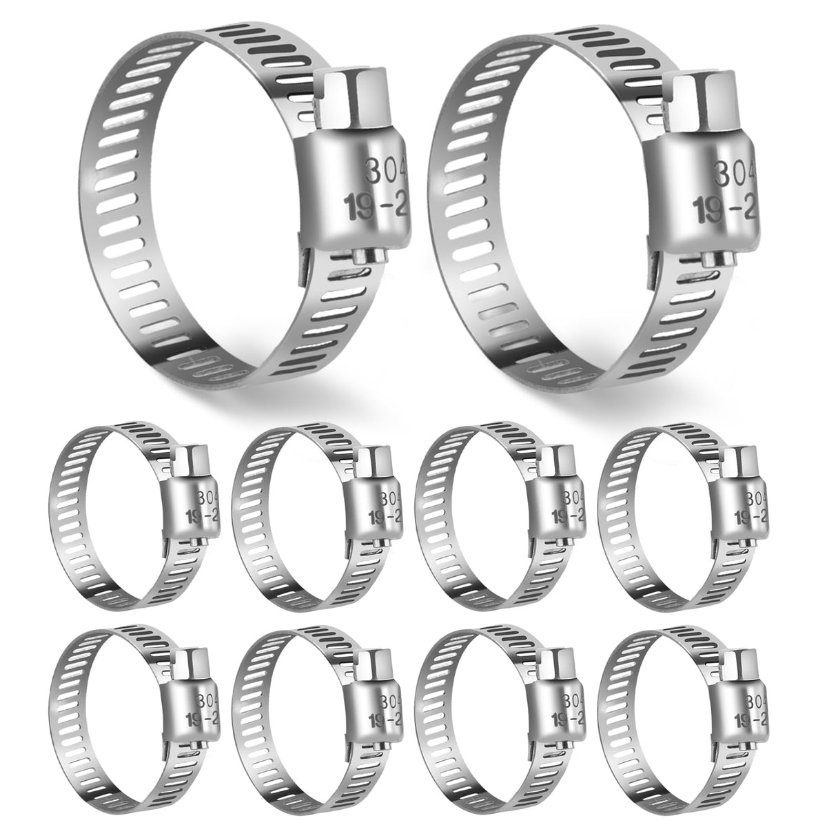 Dloubleiy 10Pcs Hose Clamp Set - Stainless Steel Hose Clamps With Worm Gear, Adjustable 3/4'' To 1-1/8'' (19-29Mm) For Plumbing, Automotive, And Mechanical Applications