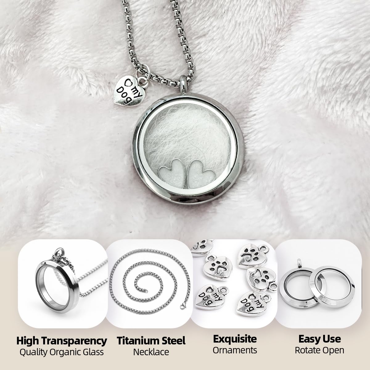 Pet Fur Memorial Necklace, Dog Ashes Keepsake Necklace, Transparent Glass Circle Small Pet Urn Pendant Necklace, Memorial Jewelr