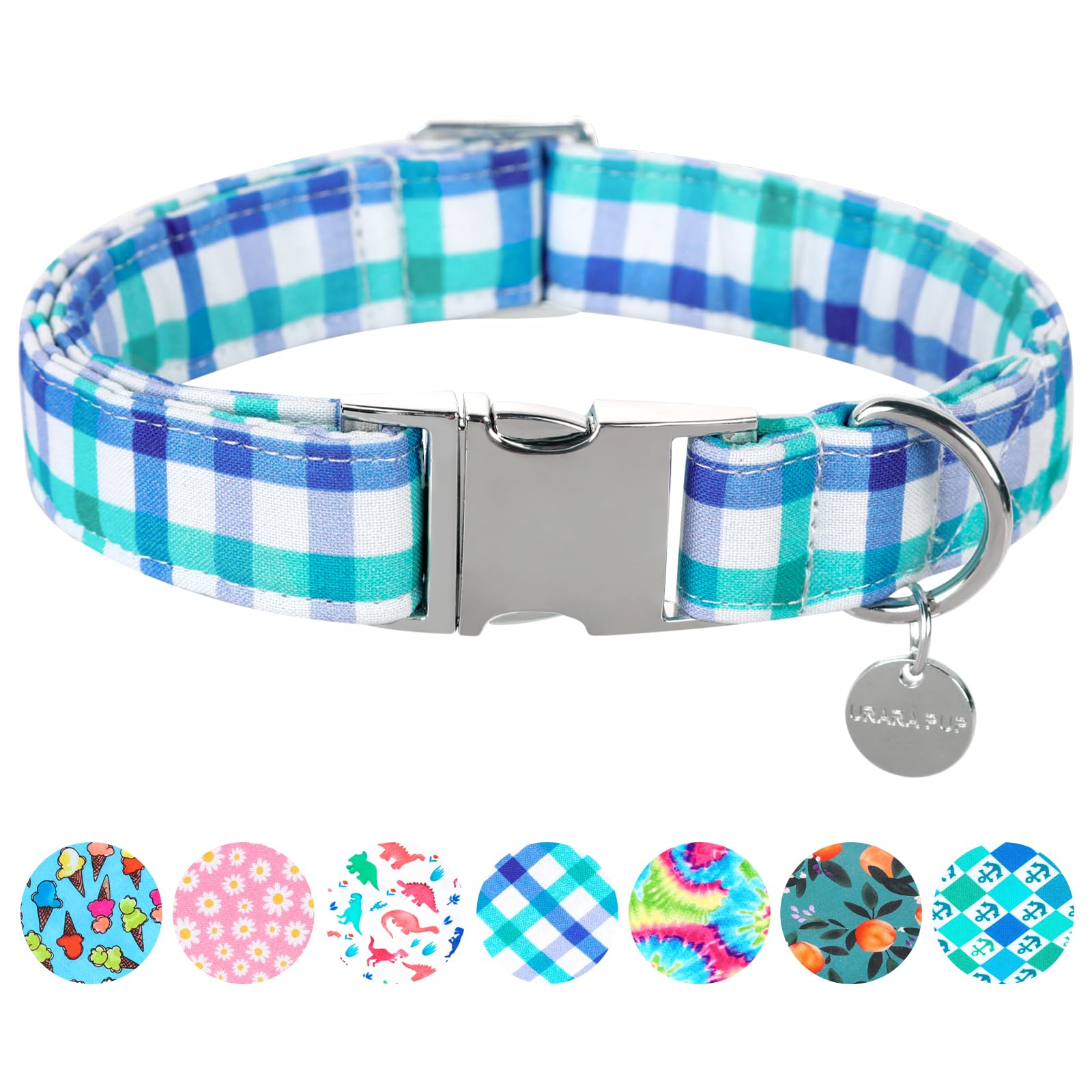 Up Urara Pup Blue Plaid Summer Cotton Dog Collar With Metal Buckle Gift Collar For Small Medium Large Girls Or Boys Dogs Cute Du