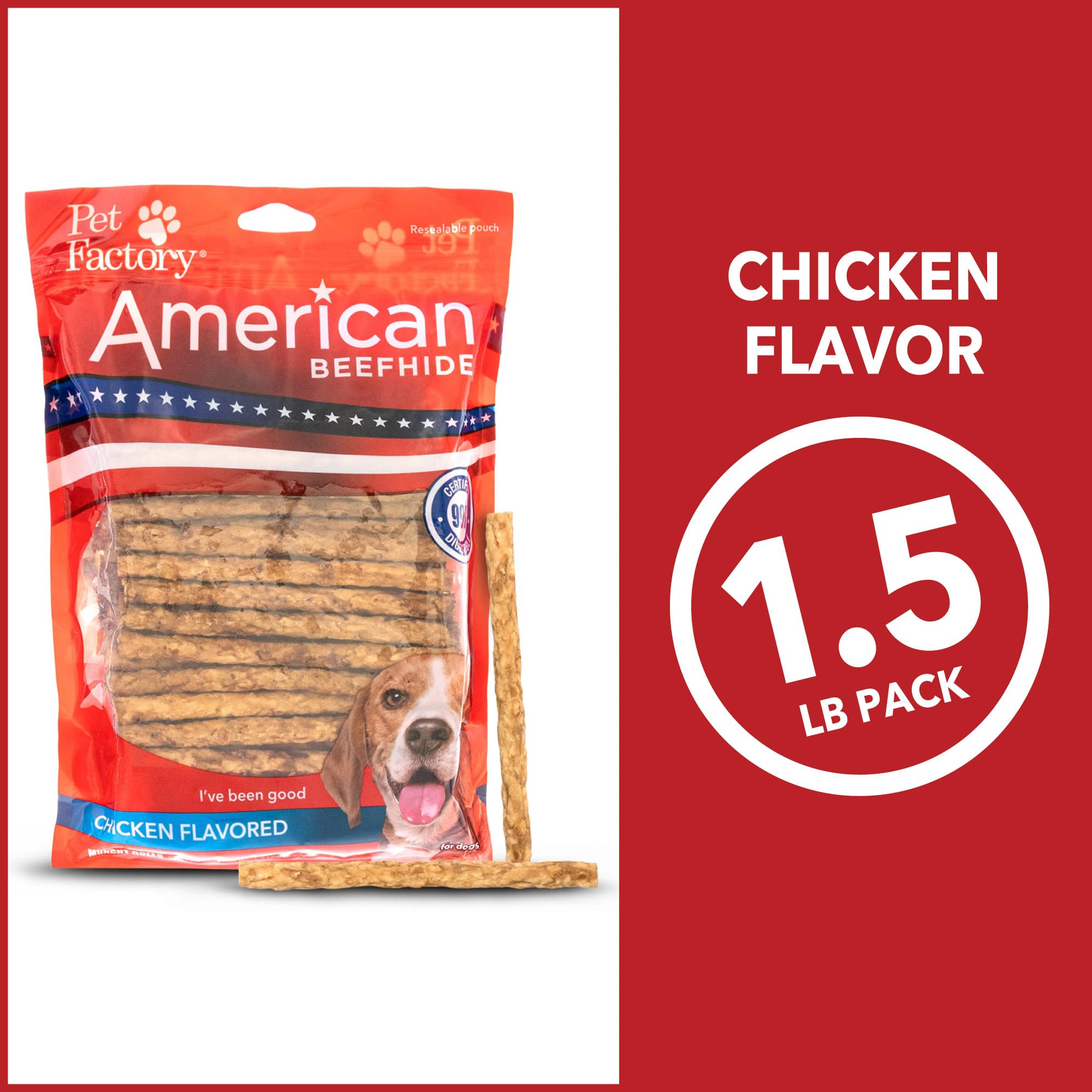 Pet Factory American Beefhide 5 Munch Mini Rolls Dog Chew Treats - Chicken Flavor, 1.5 lbs