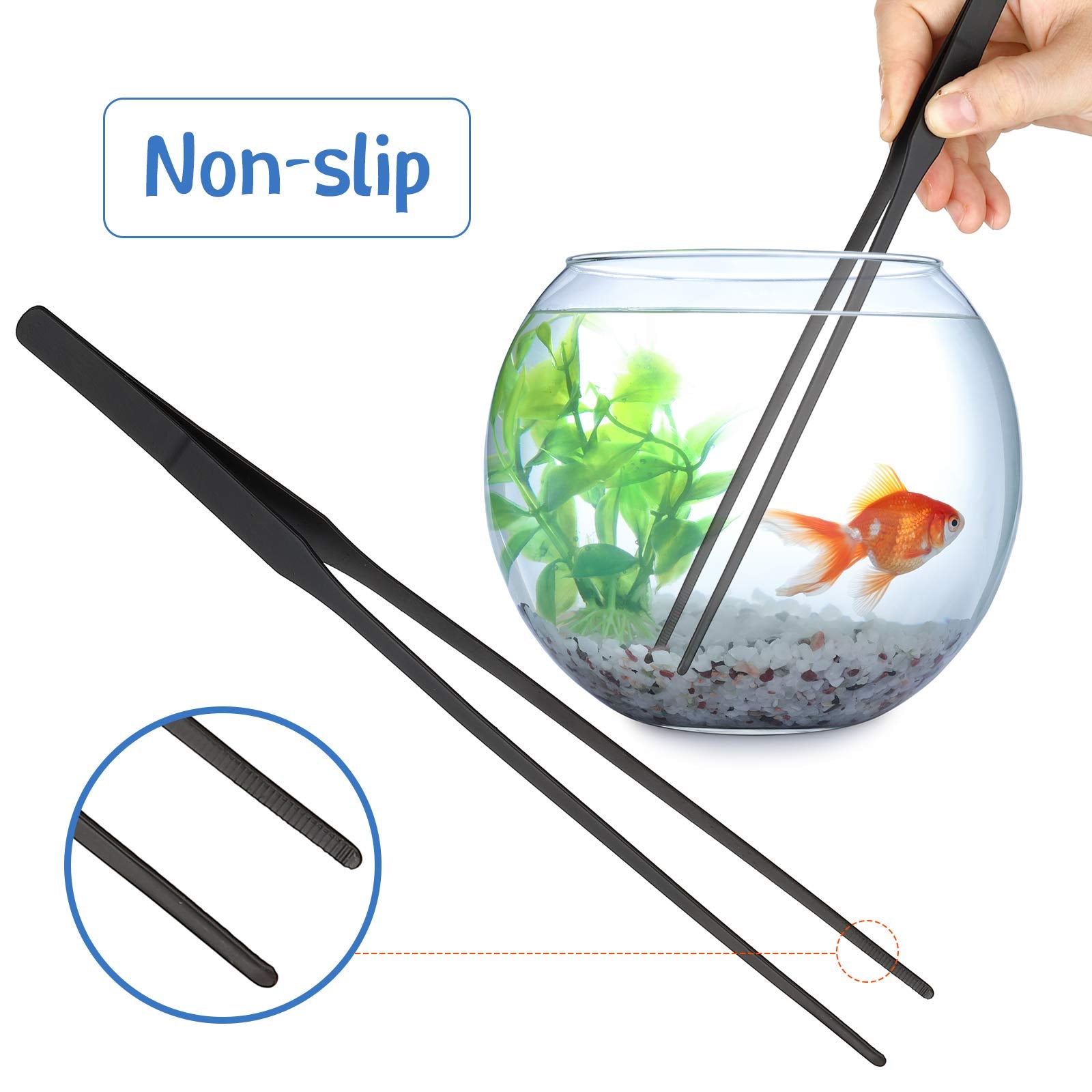 Weewooday Aquarium Accessories Set - 3 Pieces Stainless Steel Tweezers, Coral Feeder Syringe, Fish Feeding Tongs - Black