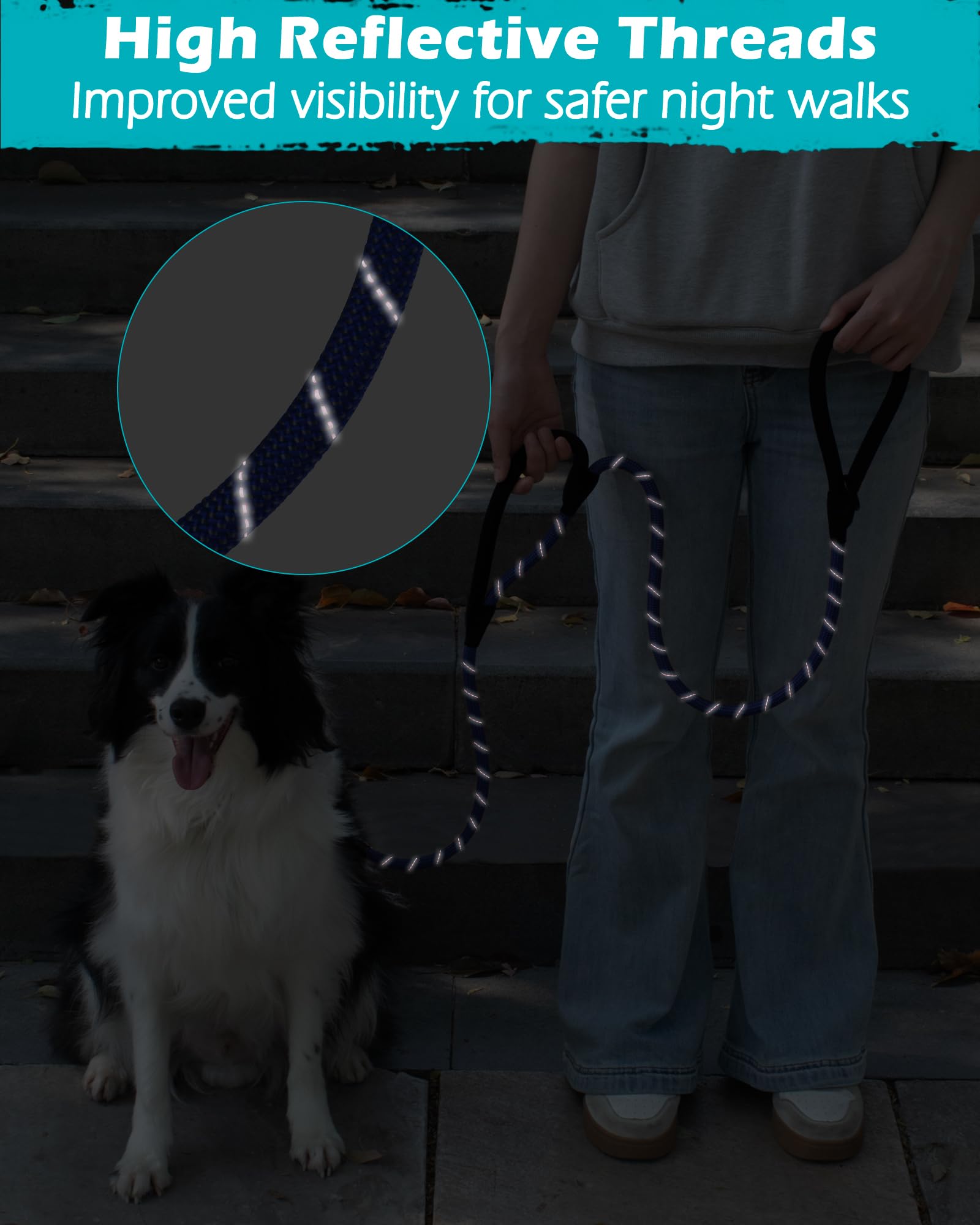 Petbonus Double Handle Rope Dog Leash, 5Ft/6Ft Heavy Duty Training Lead With Lockable Hook And 2 Comfortable Padded Handles, Ref