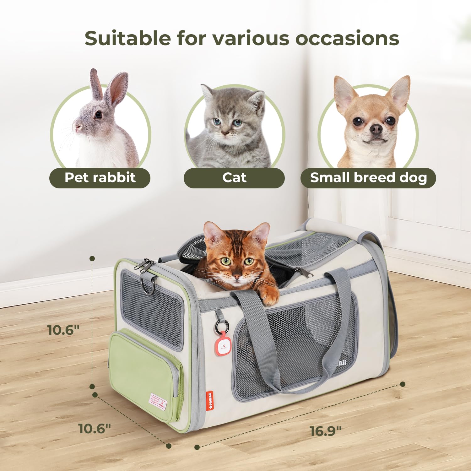 Pawaii Cat Carrier With Id Tag, Tsa Airline Approved Cat Carrier, Soft Sided Collapsible Pet Travel Carrier, Foldable Cat Travel Bag, Protable, Comfortable, Convenient Pet Travel Carrier
