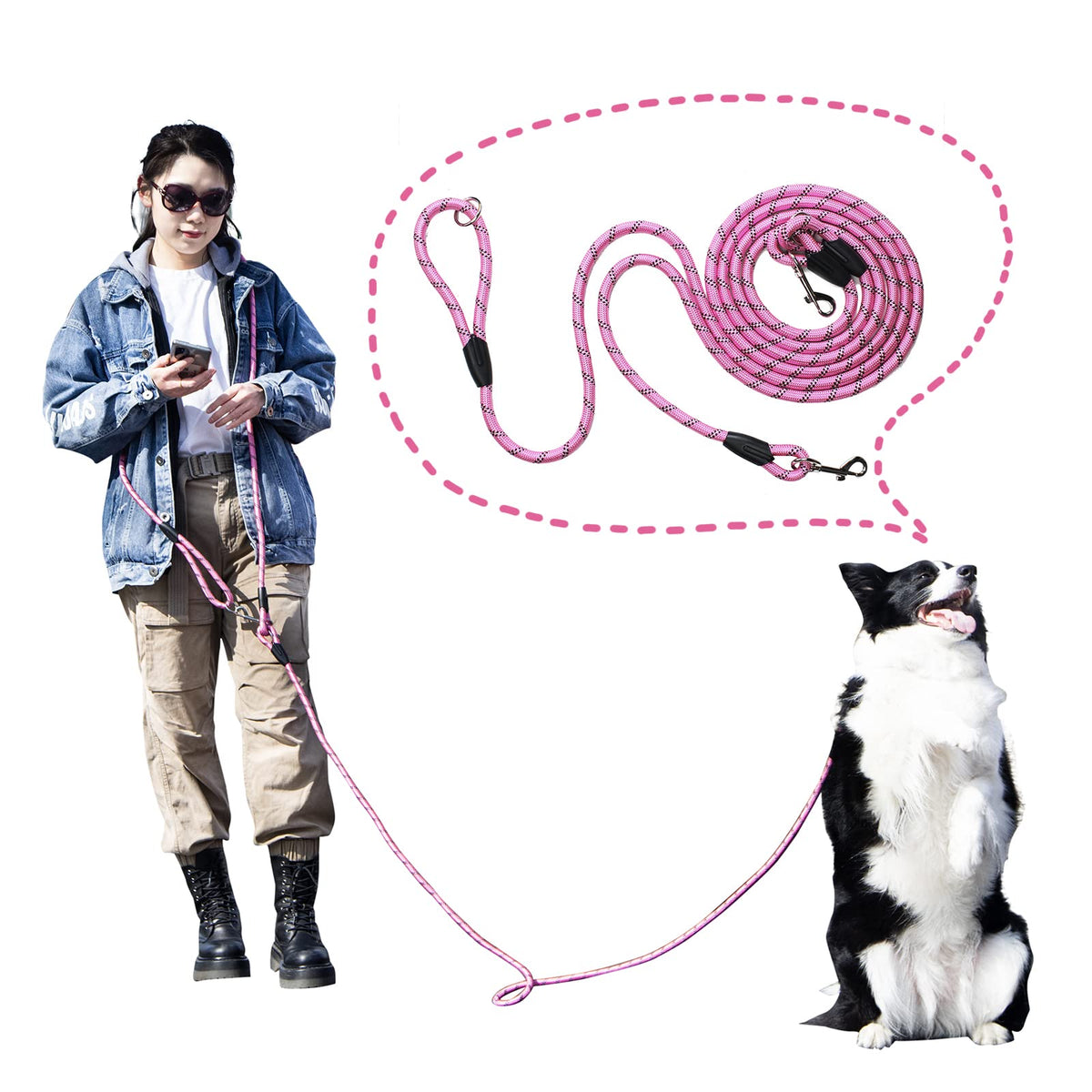 Jopoy Hands Free Dog Leash 13Ft Rope Crossbody Dog Leash Reflective For Large Medium Small Dogs Walking, Jogging And Running,Dog Training Leash (Pink, 13Ft)