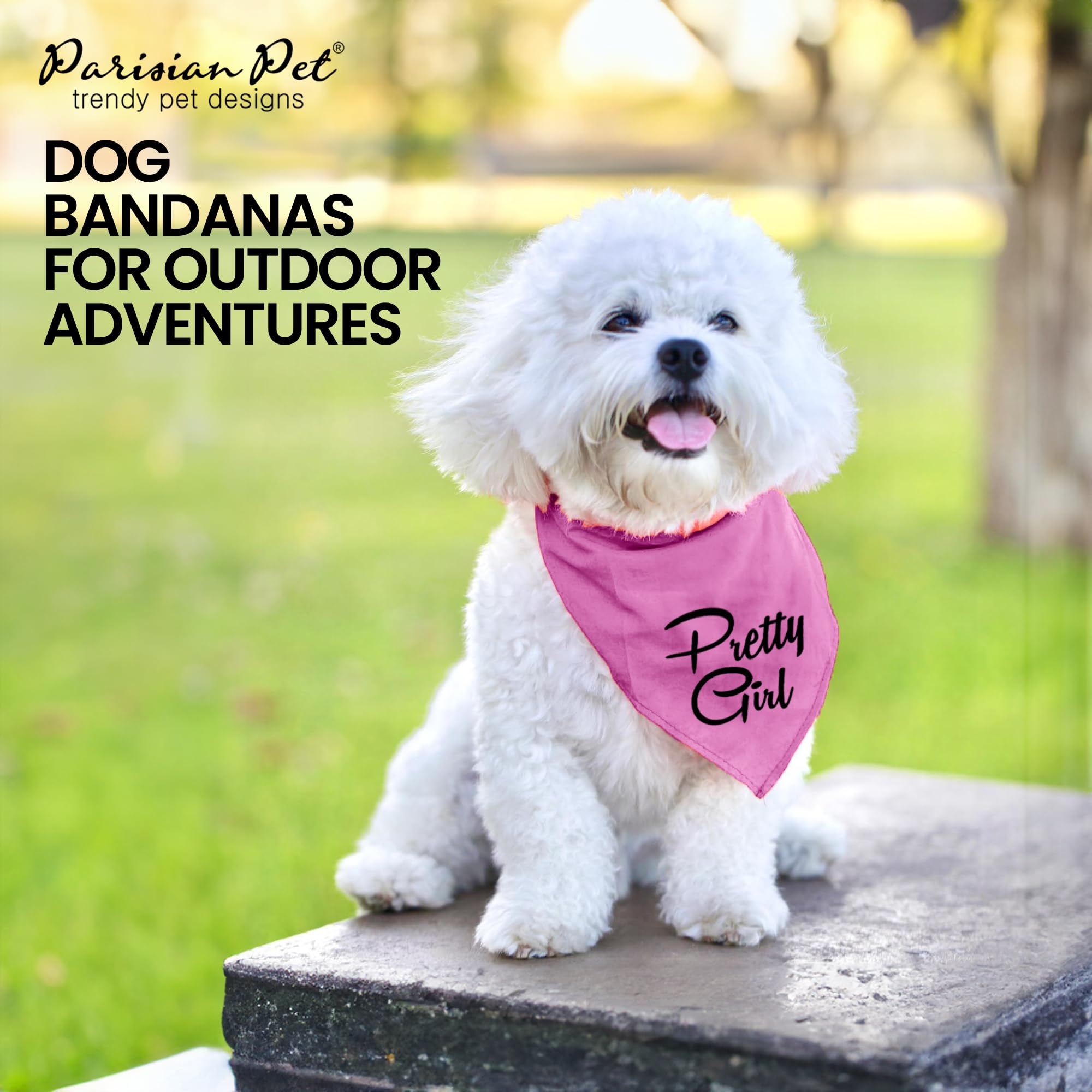 Parisian Pet Dog Bandanas Girl With Printed 'Pretty Girl' Word - Tie-On Adjustable Dog Scarf For Large Dogs Female - Triangle Pink Dog Bandana - Female Dog Bib, Handkerchief For Pets