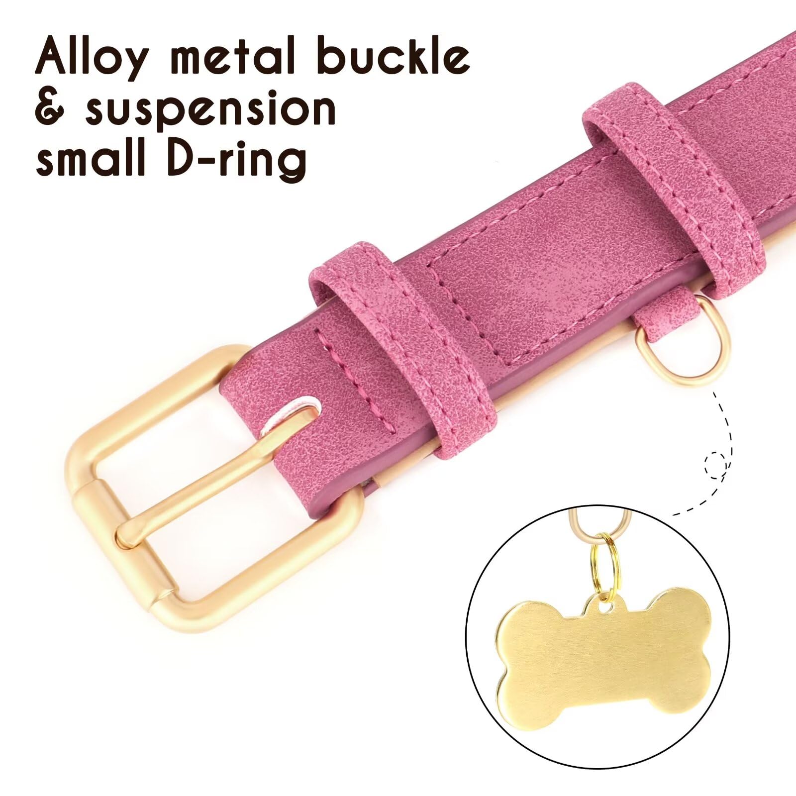 Didog Soft Padded Leather Dog Collar, Adjustable Dog Collars For Medium Dogs With Heavy Duty Metal Buckle And D Ring,Hot Pink,L
