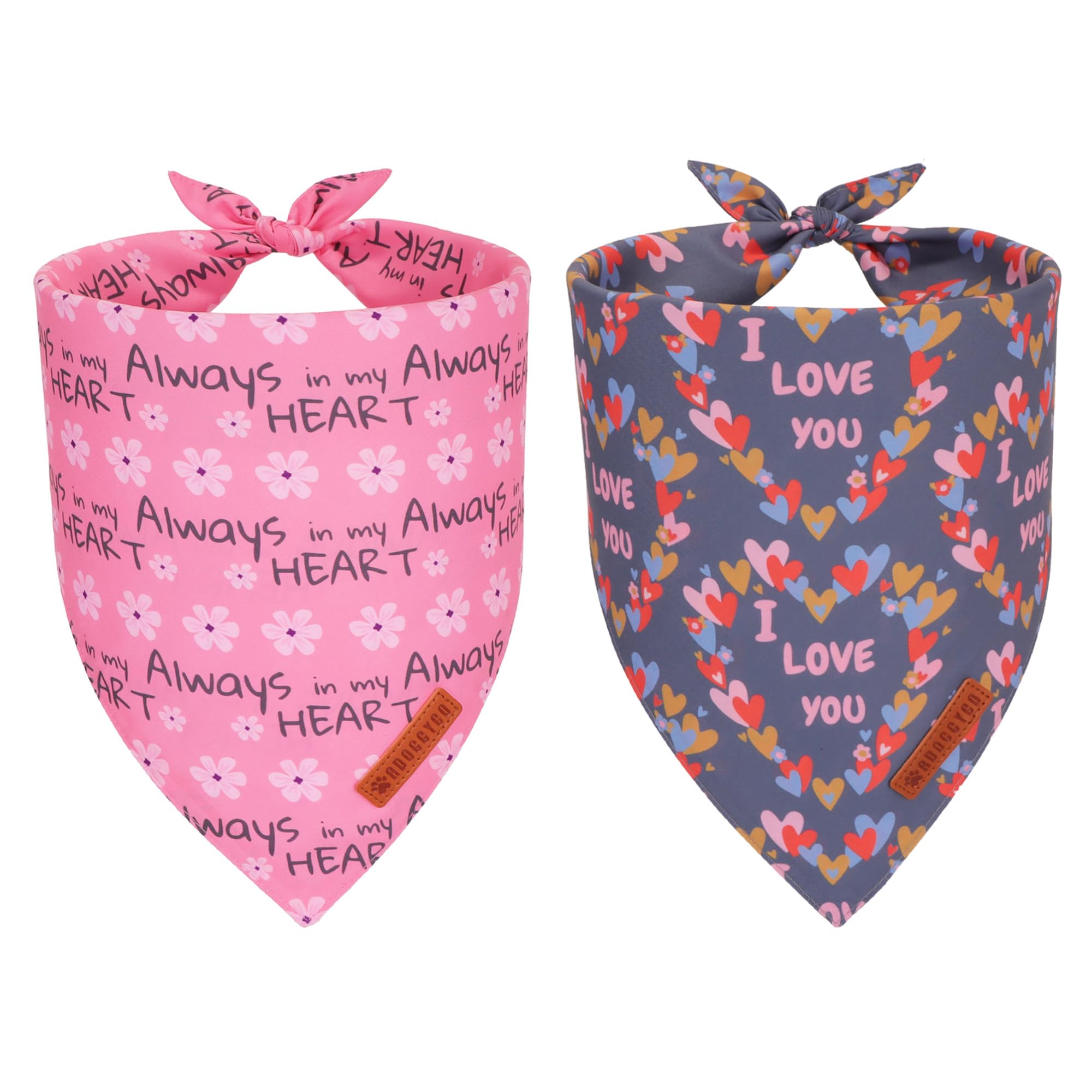 ADOGGYGO Valentine Dog Bandanas, Heart Love Floral Pet Scarf, Multi Size Offered, Pink Blue Pet Valentine Bandana for Small Dogs