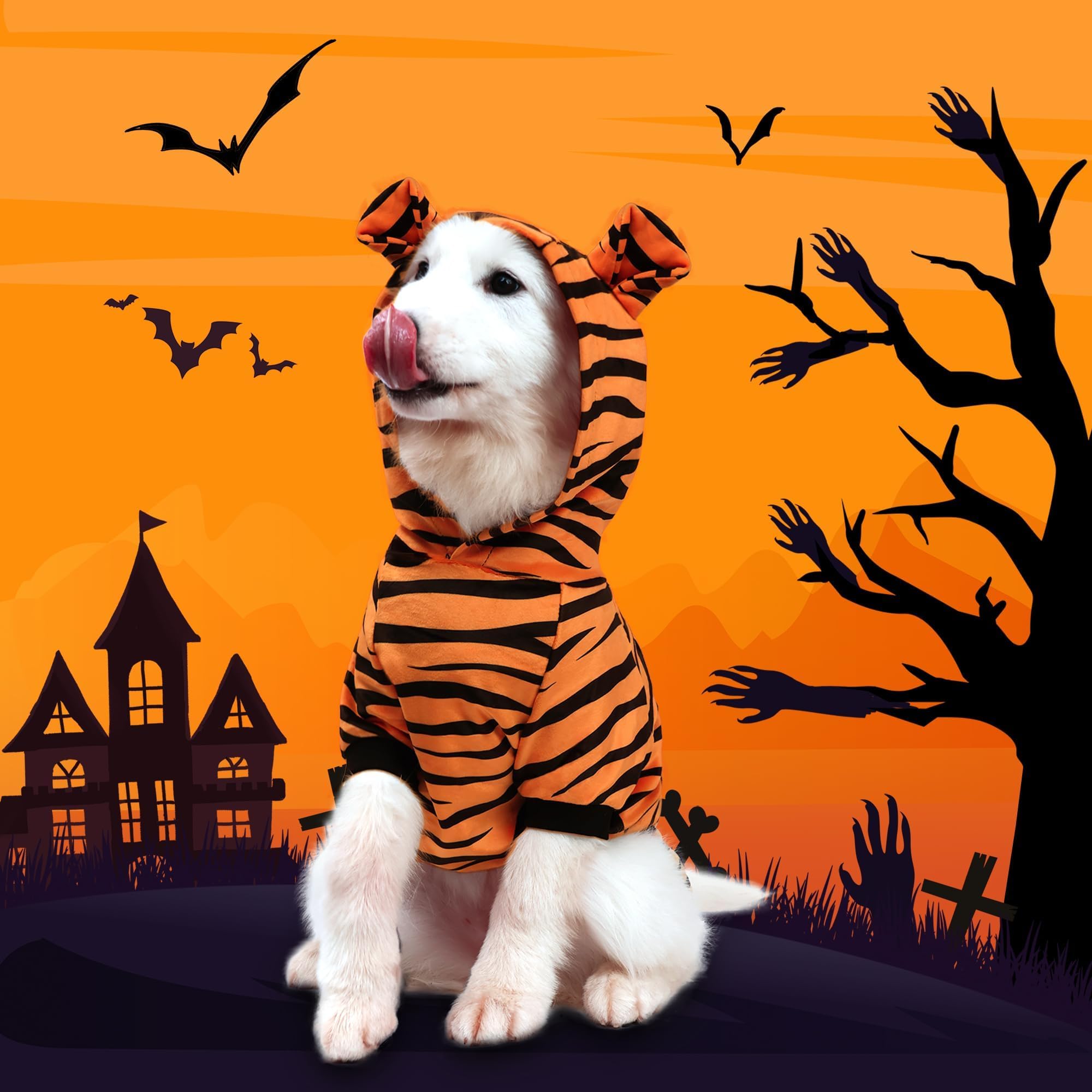 Delifur Large Dog Tiger Costume - Tiger Halloween Costume For Medium Large Dogs Golden Retriever Labrador Rottweiler Cute Hoodie