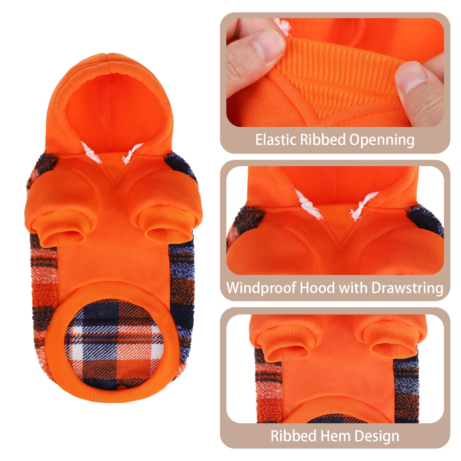 PUPTECK Dog Hoodie Puppy Sweatshirt Warm Dog Sweater Winter Clothes Cold Weather Coats for Small Medium Large Dogs, Orange, XL