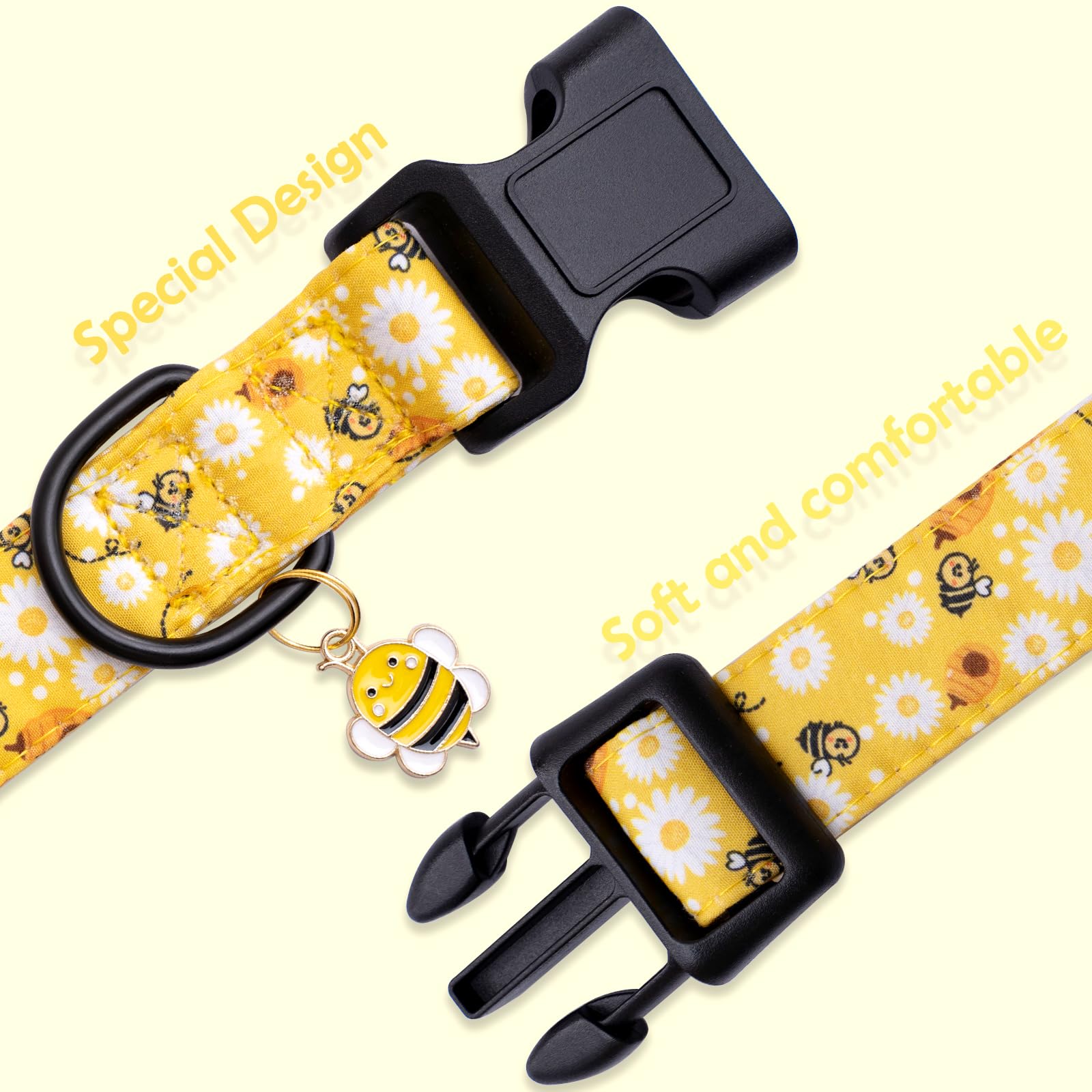 Faygarsle Dog Collar For Small Medium Large Dogs Yellow Puppy Collars For Female Dogs Floral Bee Daisy Patterned Pet Collars For