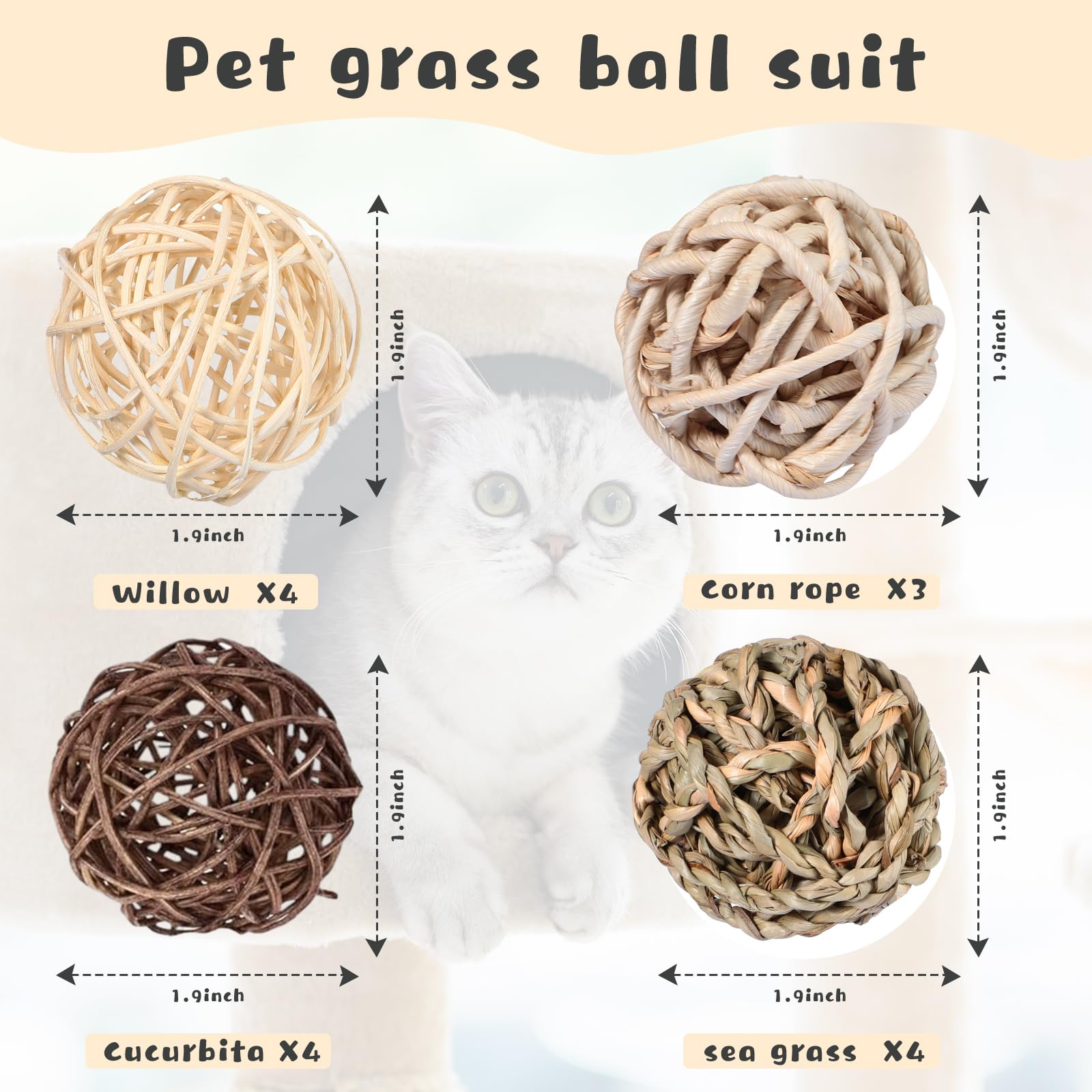 Skylety 15 Pieces Small Animal Chew Balls Rabbits Bunny Treat Chew Toys Guinea Pigs Chinchilla Balls Rolling Activity Play Grass Toys For Pet Teeth Grinding Gnawing Biting Accessories(Classic Style)