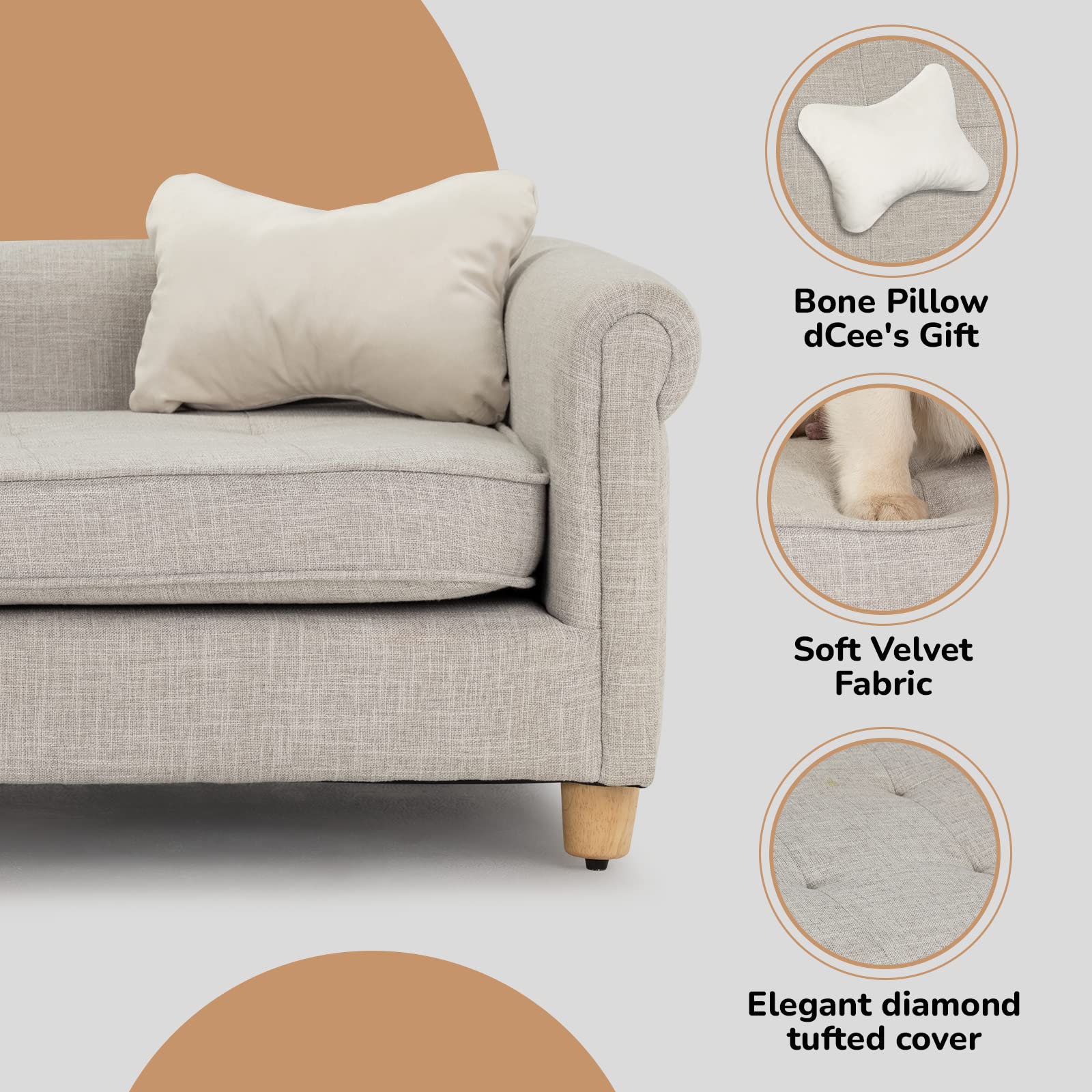 Dcee Dog Sofa Bed, 33 Inch Light Gray Couch For Medium Dogs Up To 70 Lbs, Offering Soft Velvety Comfort, Joint Support, And A Wa