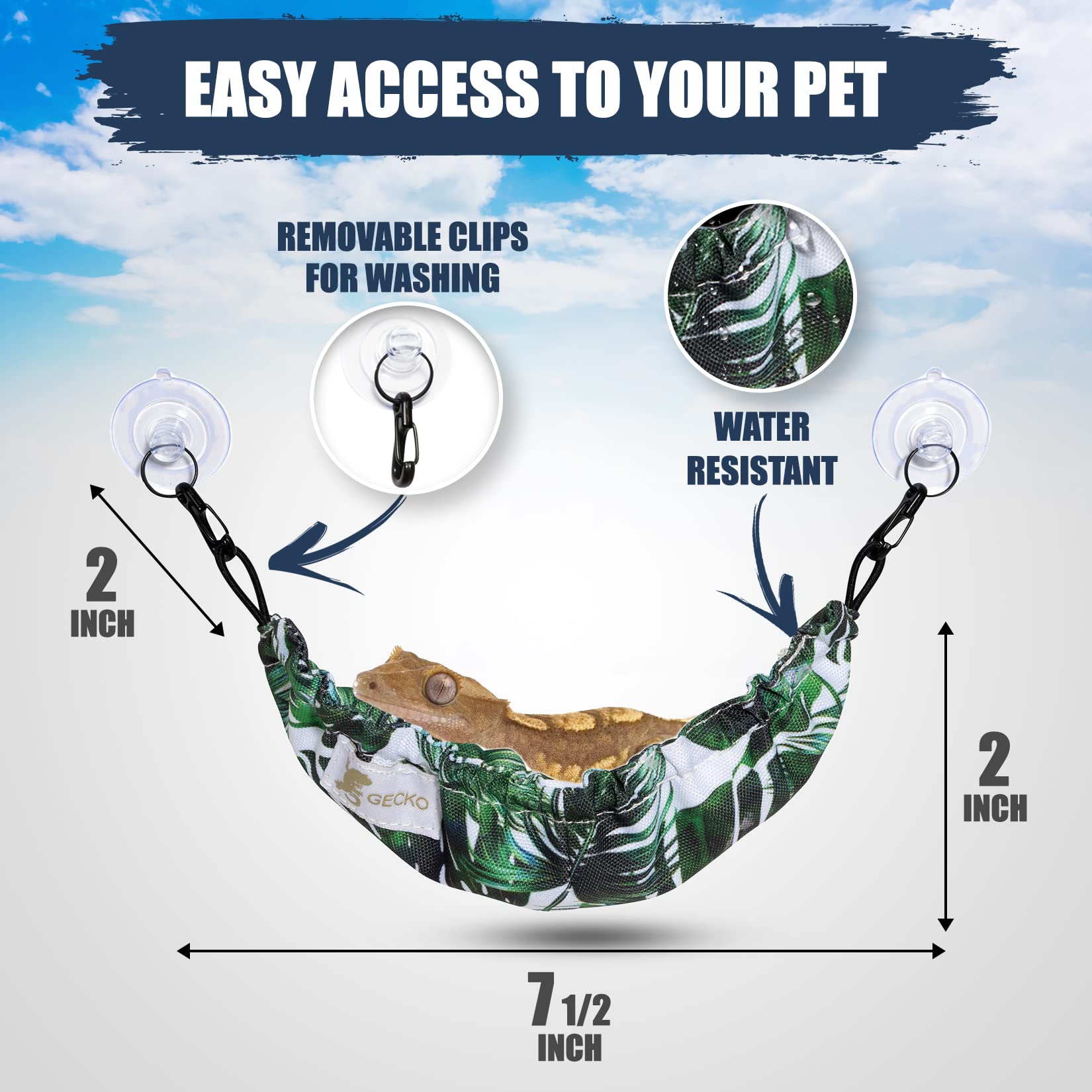 Crested Gecko Tank Accessories, Reptile Hammock, And Lizard Hammock (100% Polyester, 7.5 Inches X 2 Inches, One Suction Cups) Ac