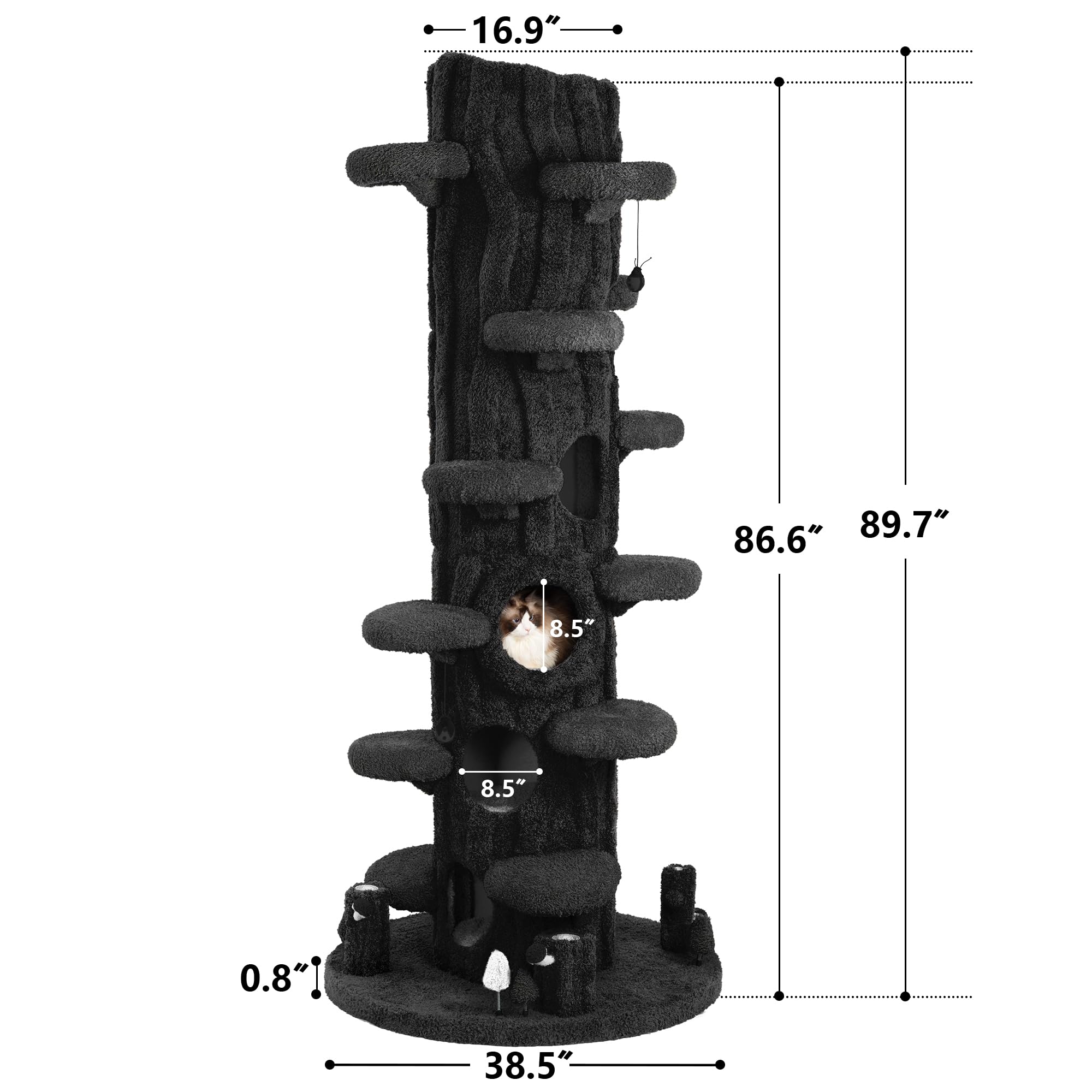 Kamaboko Super Large Cat Tree For Indoor Cats, 90.5'' Tall Cat Tower With Luxury Cat Condo, Cat Tree Tower With Soft Cushion, Sc