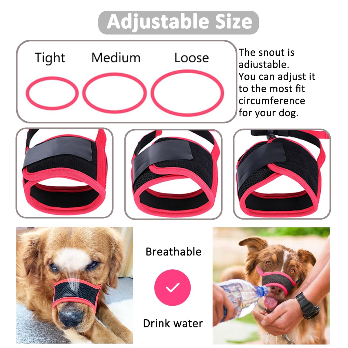 Dog Muzzle Anti Biting Barking and Chewing with Comfortable Mesh Soft Fabric and Adjustable Strap, Suitable for Small, Medium an