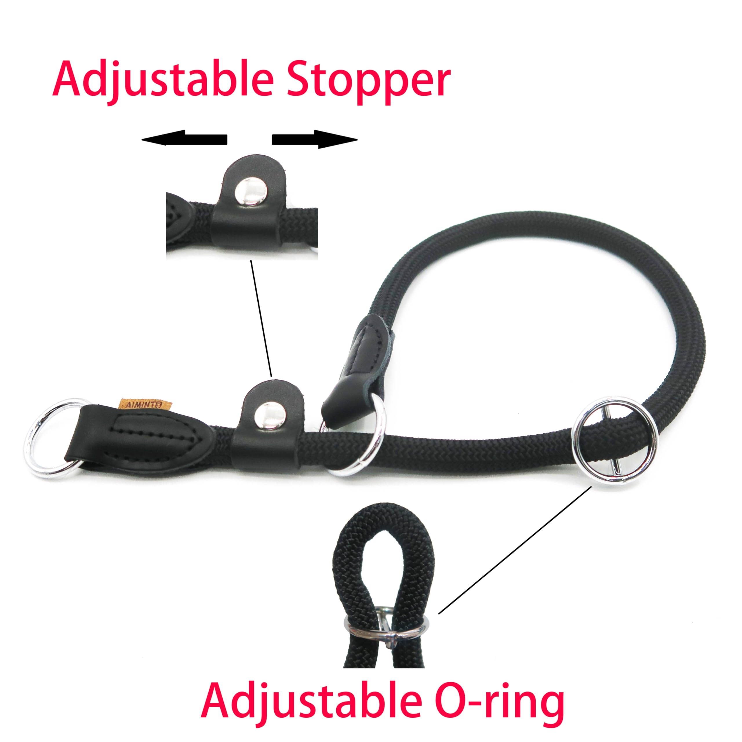 Aiminto Braided Round Martingale Dog Collar, Training Collar With Slidable Stop Ring And Adjustable Stopper - Ideal For Large Do