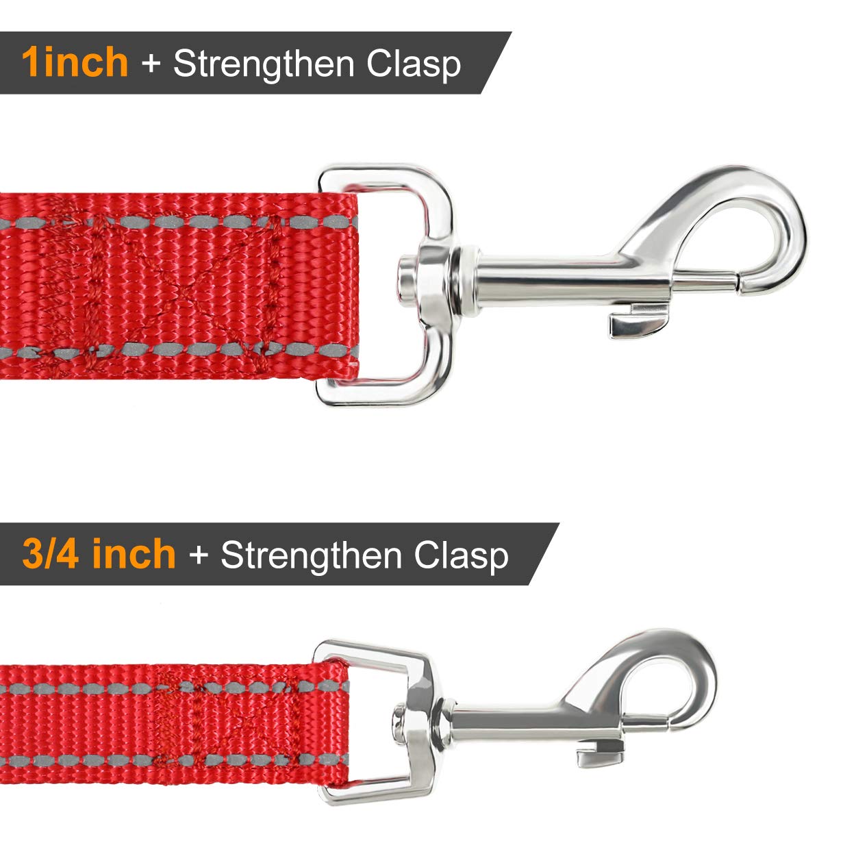 Joytale Double-Sided Reflective Dog Leash, 6 Ft/5 Ft/4 Ft, Padded Handle Nylon Dogs Leashes For Medium & Large Dogs Walking, Red, 5Ft