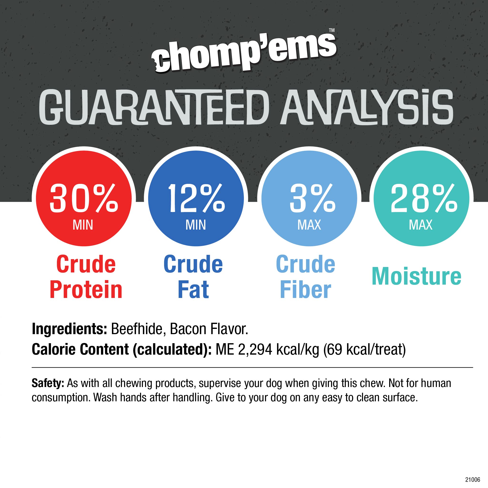 CHOMP 'EMS Purehide Dog Chew Sticks, 12 oz - Healthy Natural Rawhide Chews for Dogs, Model 21006