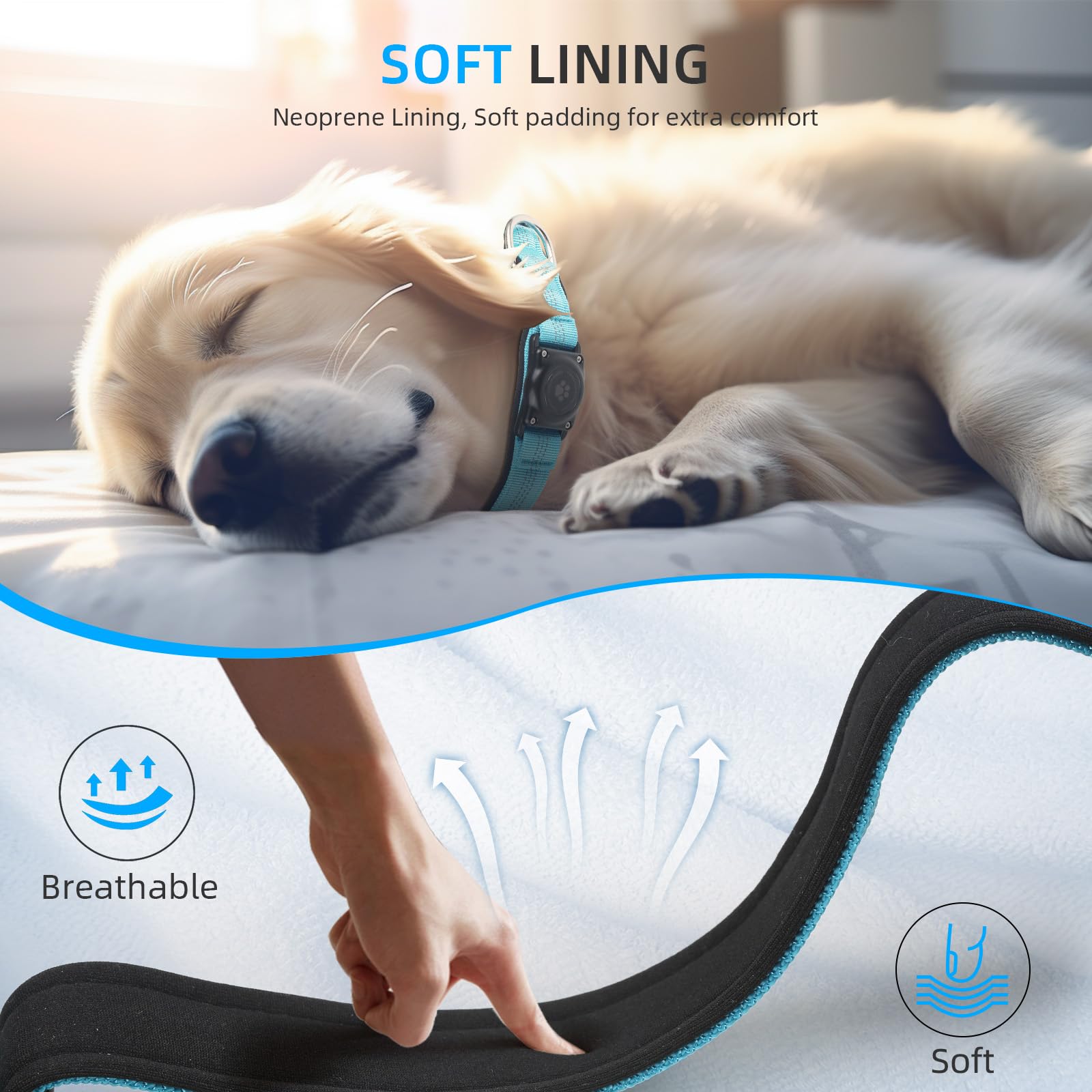 Upgraded Airtag Dog Collar, Ip68 Waterproof Air Tag Dog Collar Holder, Reflective, Ultra-Durable, Comfortable Padded, Heavy Duty Dog Collars For Small Medium Large Dogs (Xl (15.6'-22'), Blue)