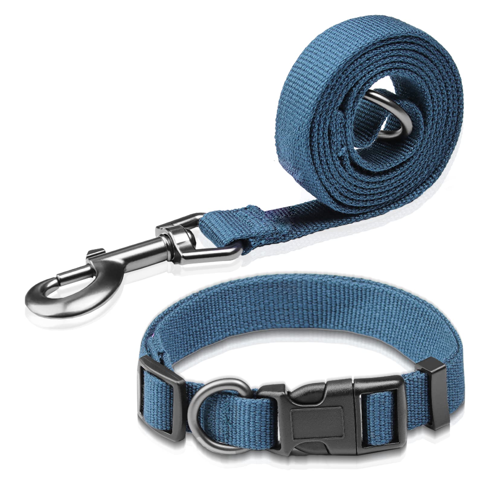 Peacock Blue Dog Collar And Leash Set For Large Dogs Soft And Breathable Of 90% Rayon From Bamboo And 10% Polyester Comfortable 