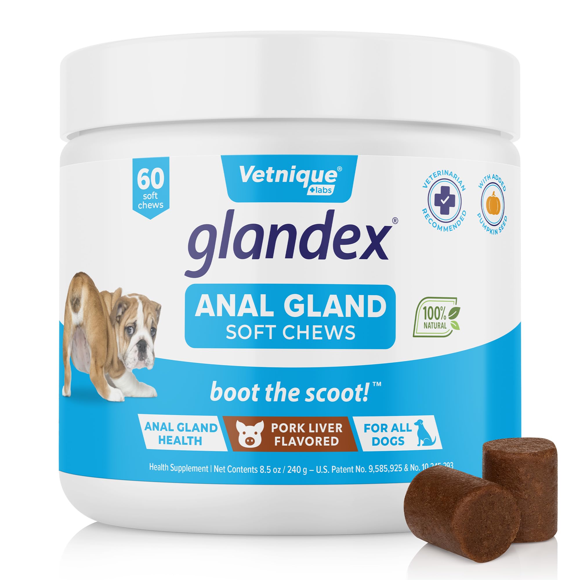 Vetnique Labs Glandex Anal Gland Soft Chew Treats with Pumpkin for Dogs Digestive Enzymes, Probiotics Fiber Supplement for Dogs 