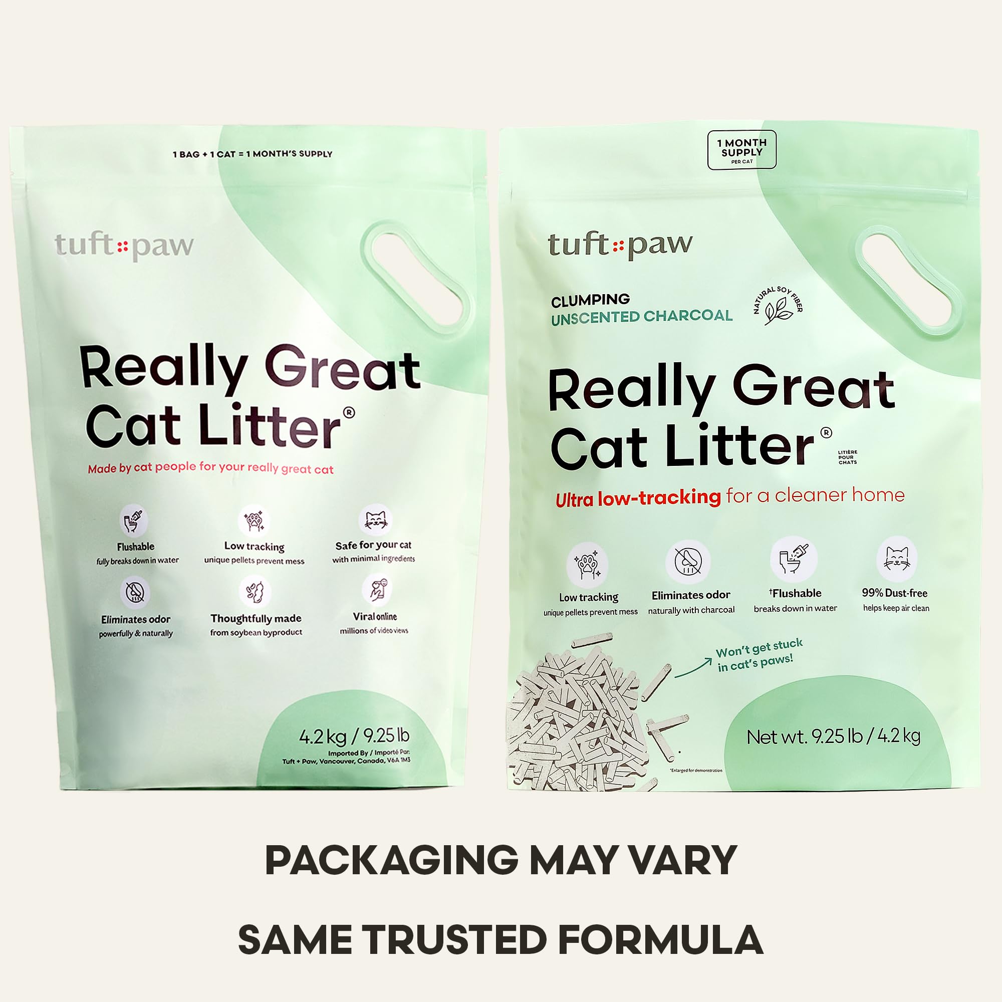 Tuft + Paw Really Great Cat Litter, Low Tracking Tofu Cat Litter, Clumping, Flushable, Odor Control, Dust-Free, Unscented - 9.25
