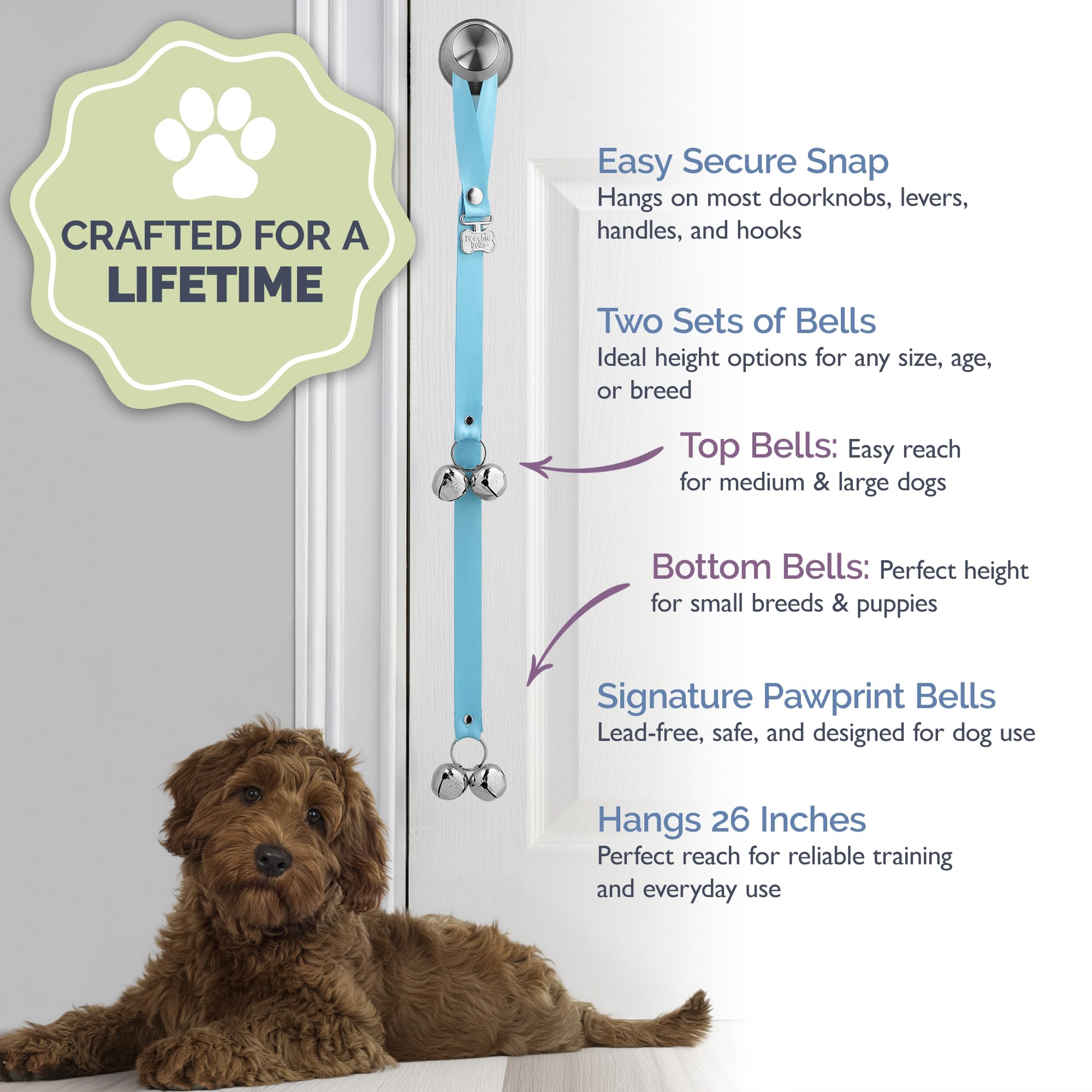PoochieBells Dog Door Bells for Potty Training, Quick & Easy Puppy Potty Training Method Included, Handcrafted in USA with Loud,