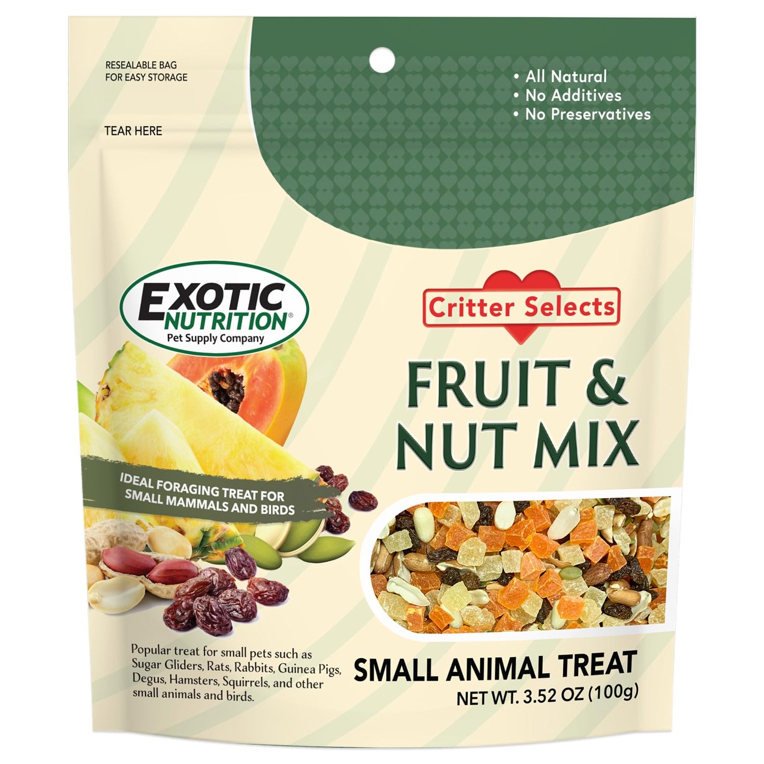 Fruit & Nut Mix (3.52 oz.) - Healthy & Unique Mixed Nuts & Dried Fruit Treat - Sugar Gliders, Squirrels, Marmosets, Parrots, Bir