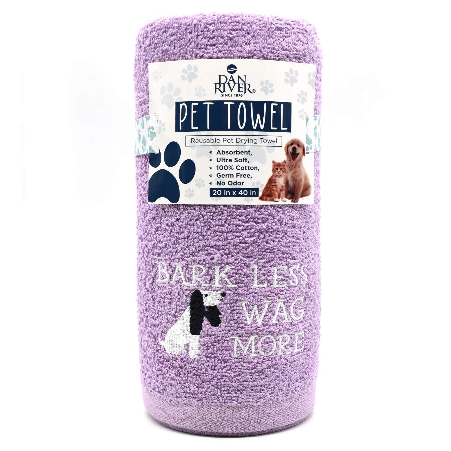 DAN RIVER Dog Towels for Drying Dogs Large, 100% Cotton Puppy Bath Towel, Ultra Soft 450 GSM Super Absorbent Quick Dry Pet Groom