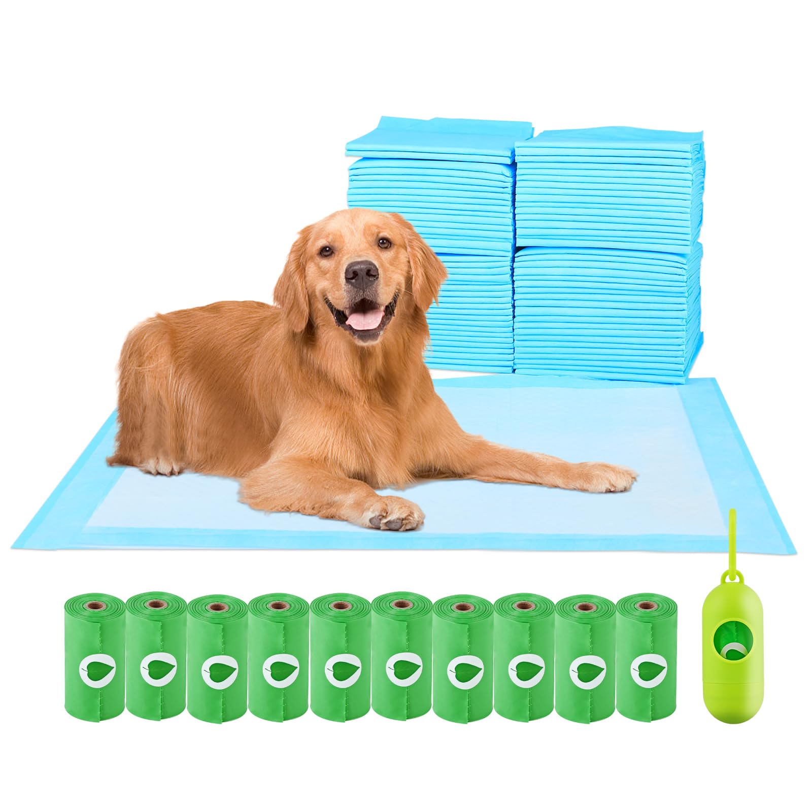 100-Count Super Absorbent Waterproof Dog and Puppy Pet Training Pad Combo 150 Dog Poop Bags, Housebreaking Pet Pad 100-Count Med