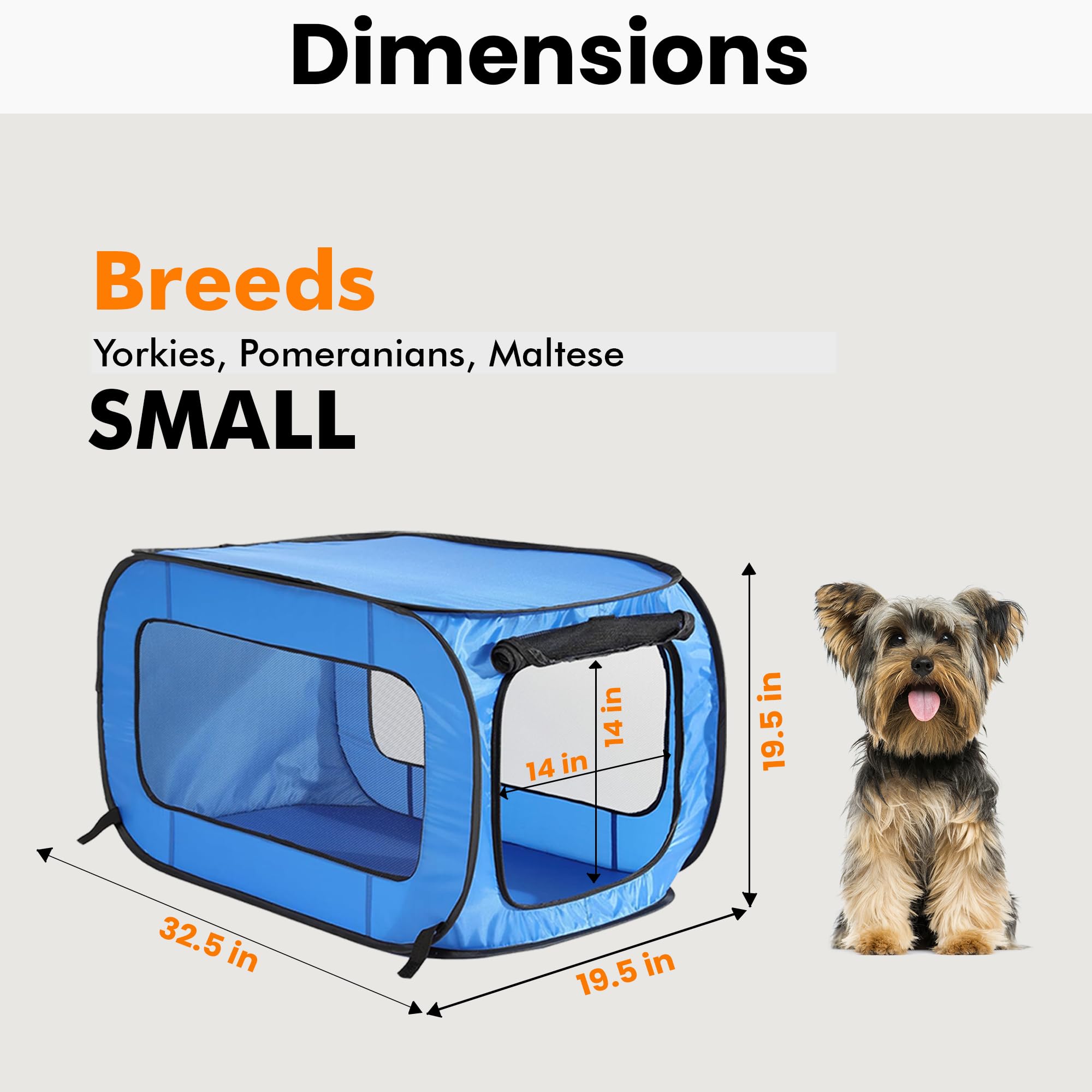 Beatrice Home Fashions Portable, Collapsible, Pop Up Travel Pet Kennel, 32.5' L X 19.5' W X 19.5' H, Blue