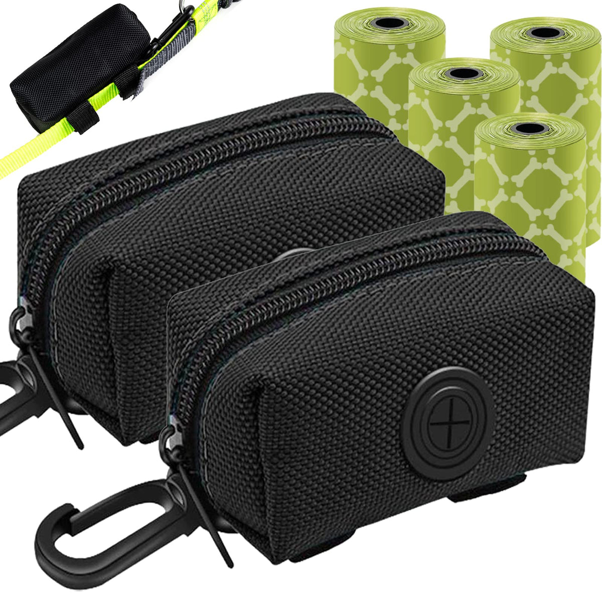 2 Pack Dog Poop Bag Holder, Poop Bag Holders For Leashes, Cakovano Pet Dog Waste Bag Dispenser Leash Attachment - Fits Any Dog Leash - Includes 2 Pack Poop Bag Dispenser & 4 Free Rolls Of Poop Bags