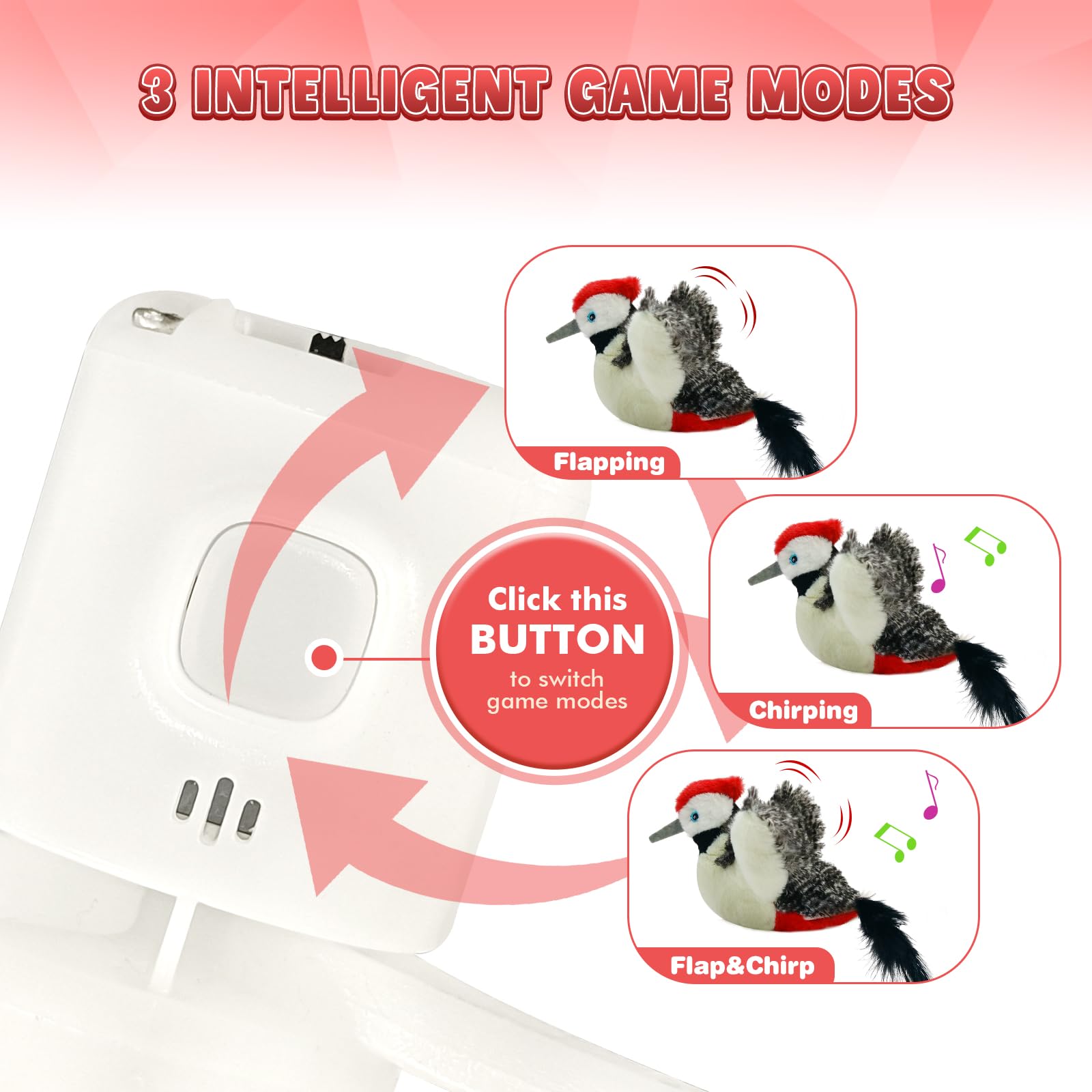 Kreizygo Cat Toys, Flapping Wings Woodpecker, No Flying, Chirping Bird Interactive Catnip Toy For Kitten Or Small Dogs, Touch Ac