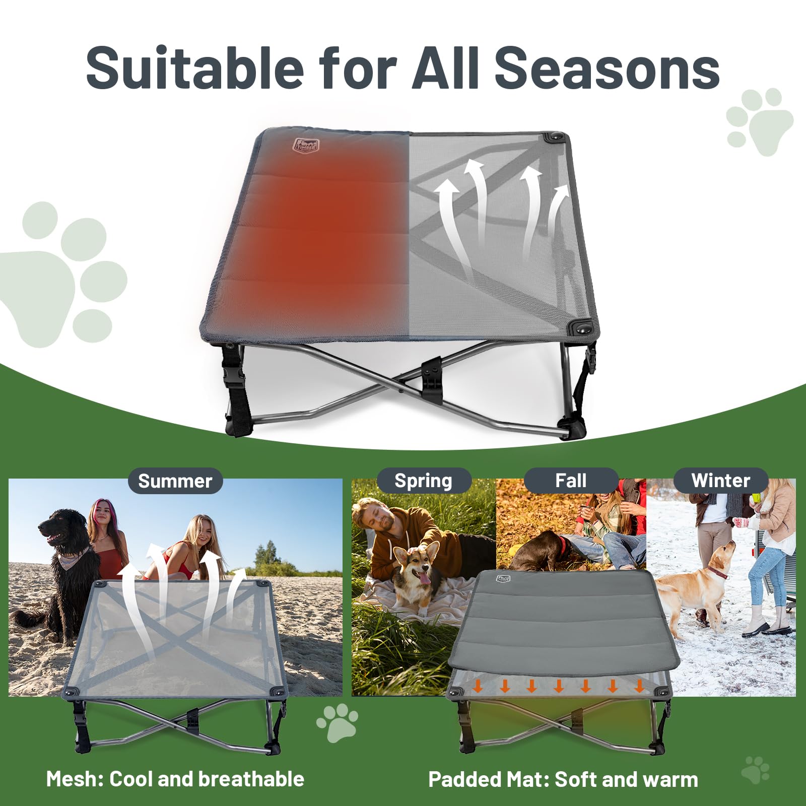 TIMBER RIDGE Small Elevated Dog Bed, Portable Folding Design, 24.8" x 24.8", Dark Grey, with Removable Cooling Pad for Indoor/Outdoor Use