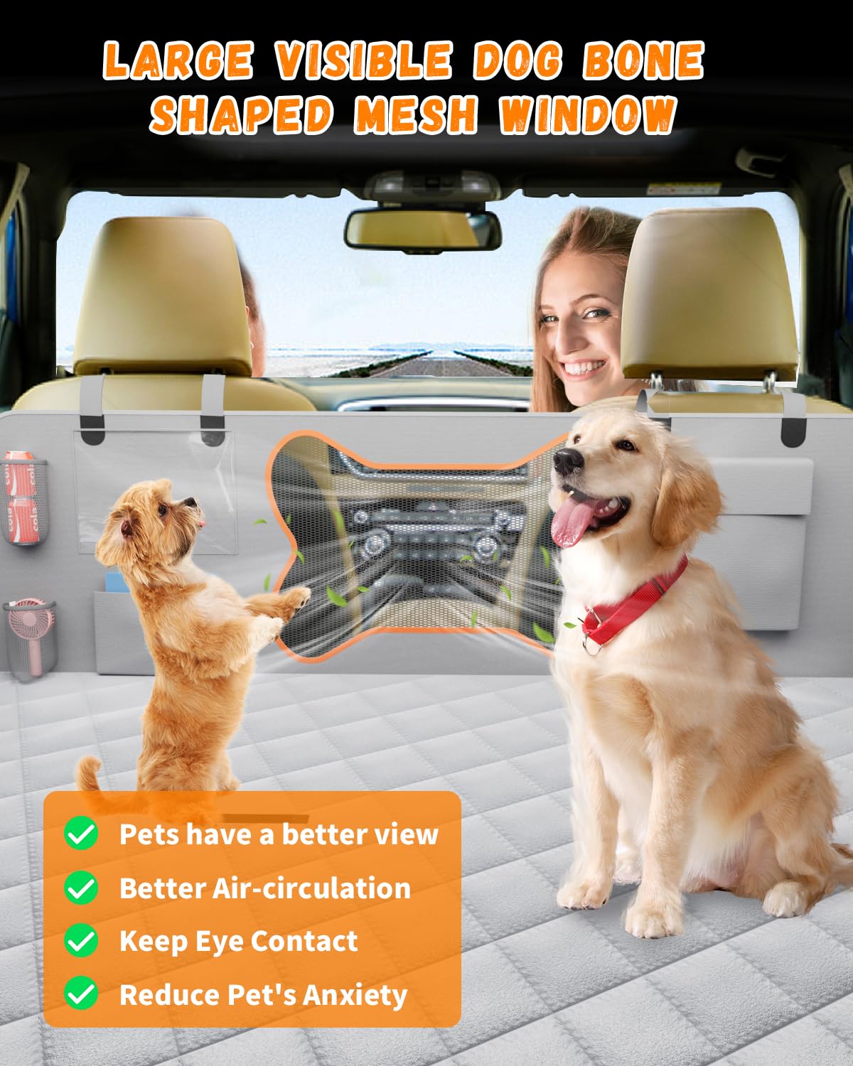 Qingti Dog Seat Cover For Car Back Seat, Suvs - Zipper Design Seat Protector For Dogs W/Mesh Window & Waterproof - Pet Car Backs